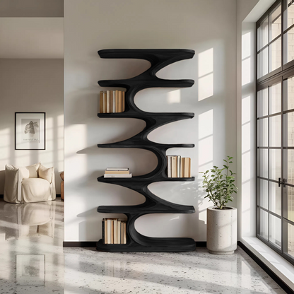 Modern Organic Curved Bookshelf For Living Room Lynnsnail
