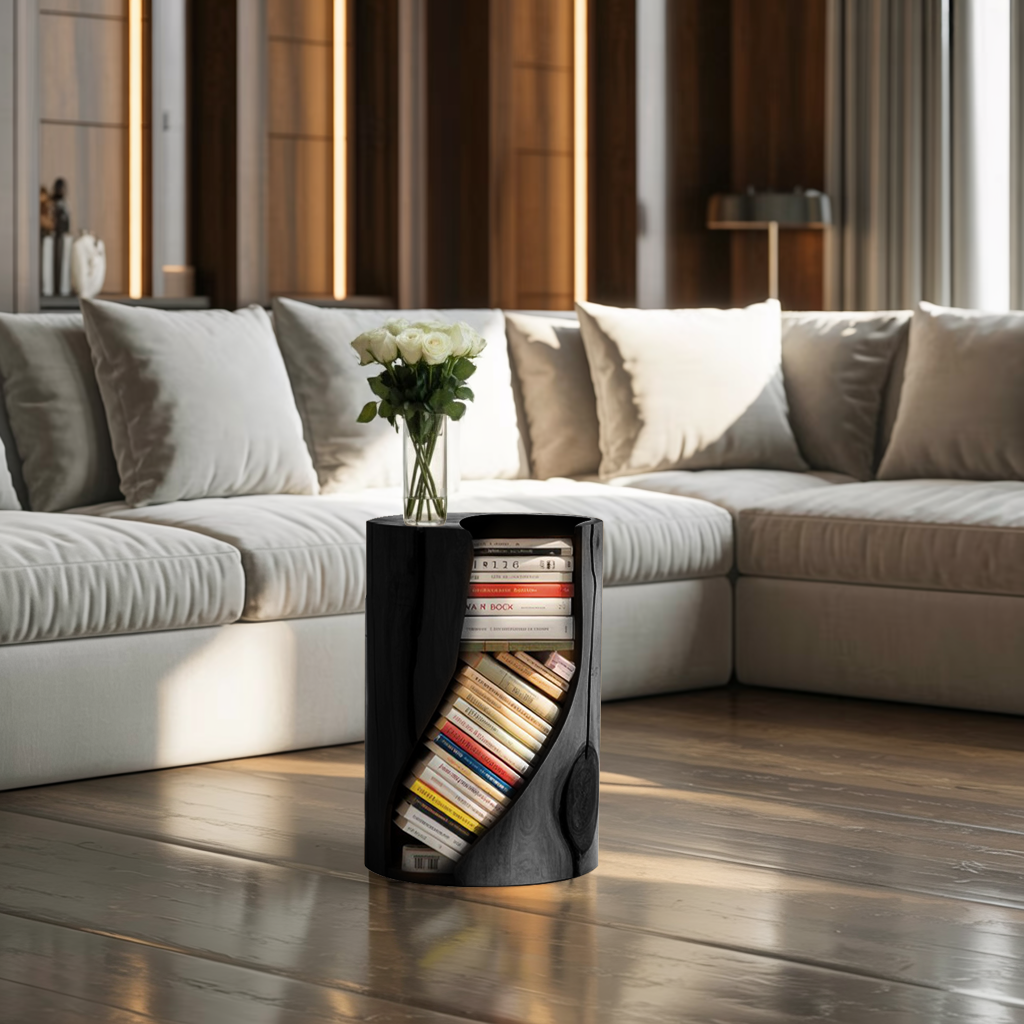Modern Organic Bookcase With Accent Design For Living Room Lynnsnail