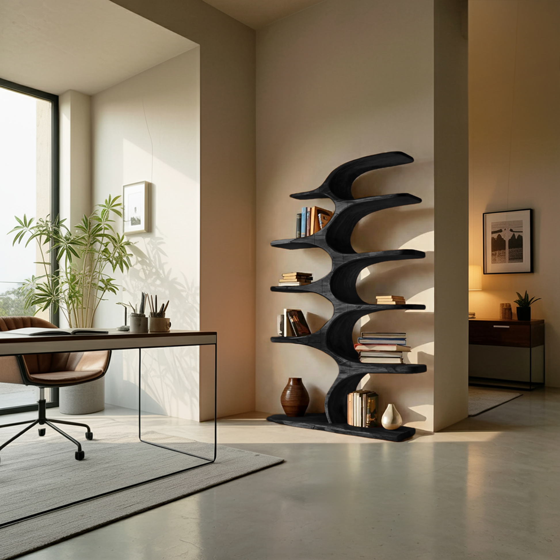 Artistic Curved Bookshelf Fluid Lines Statement For Designer Interiors Lynnsnail