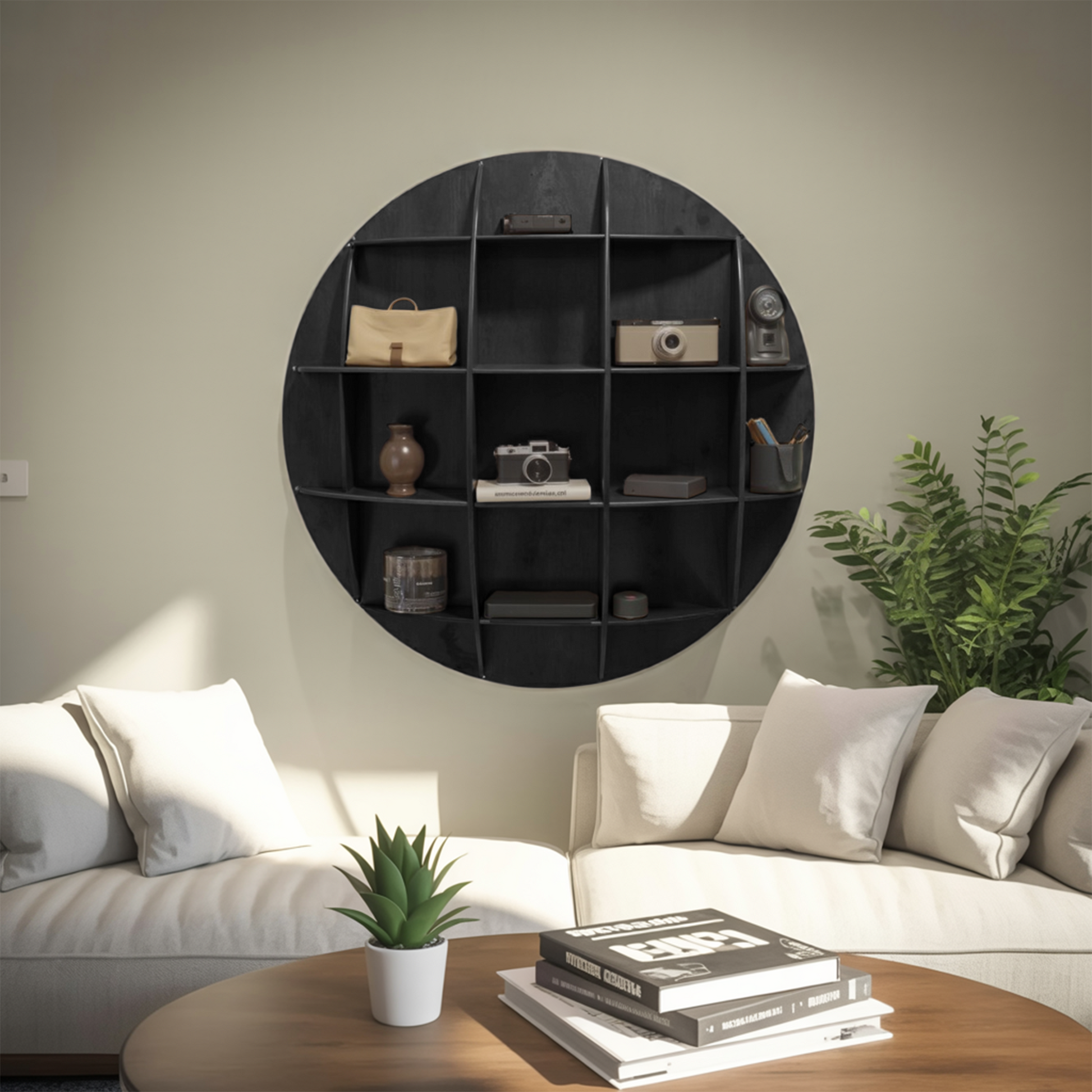 Modern Round Wall Mounted Shelf With Compartments For Living Room Office And Entryway Lynnsnail