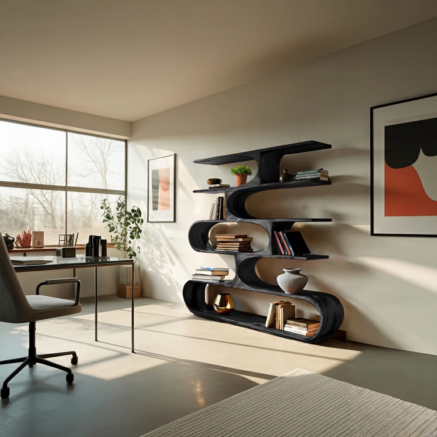 Artistic Curved Bookcase For Living Room Decor Lynnsnail