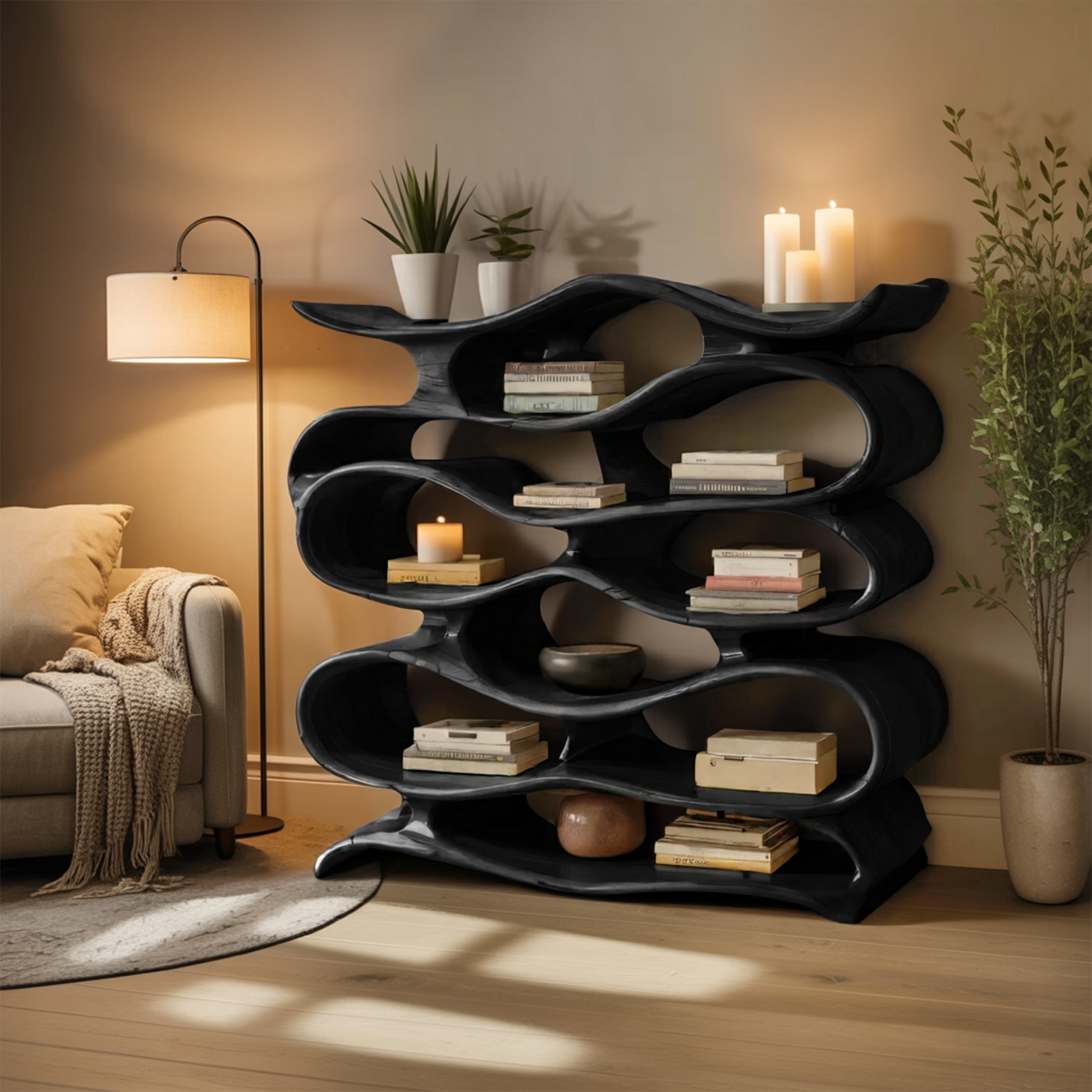 Sculptural Bookshelf Cabinet For Living Room And Office Lynnsnail