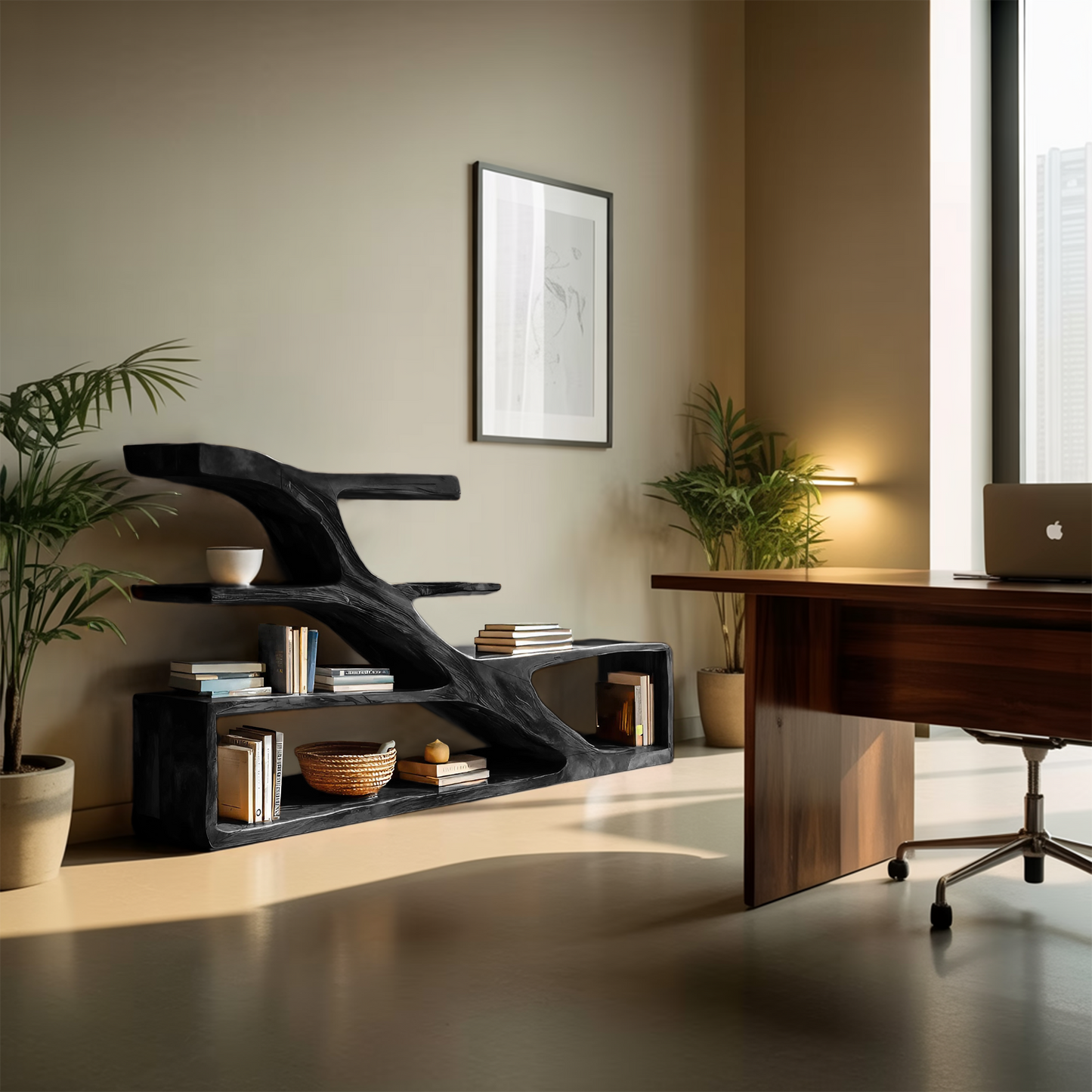 Modern Sculptural Curved Bookcase For Living Room Interior Lynnsnail