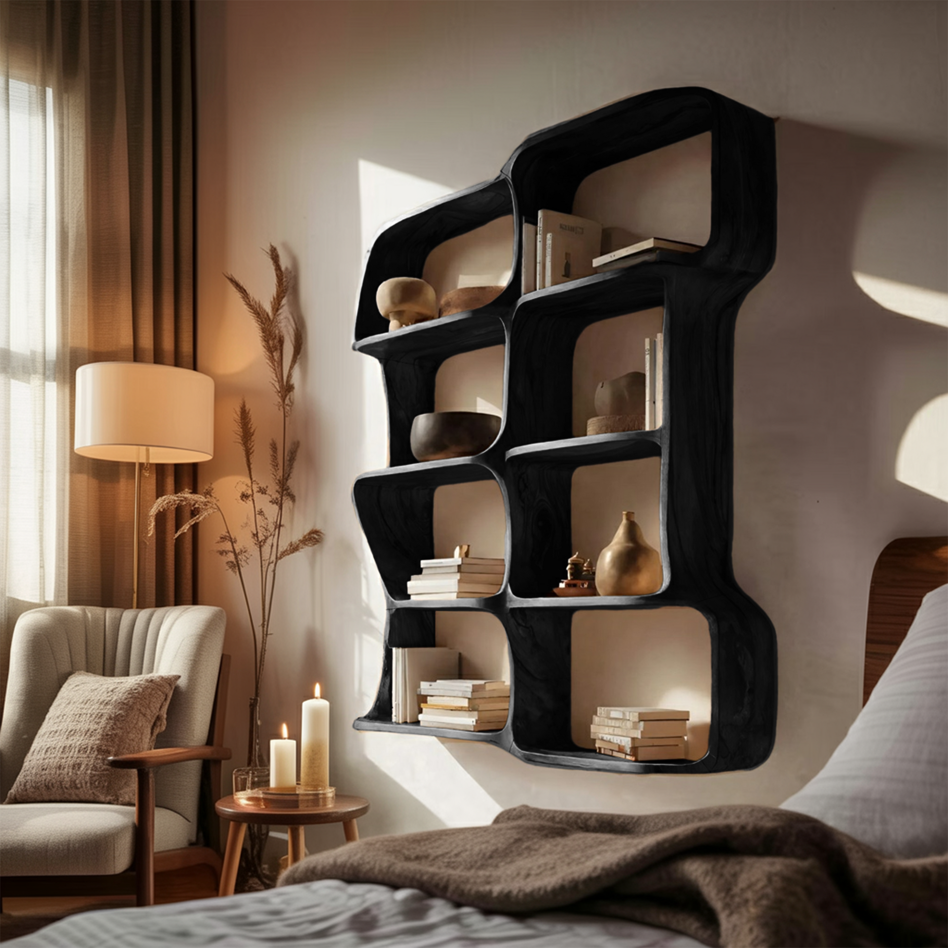 Modern Sculptural Floating Bookshelf For Bedroom Or Living Room Lynnsnail