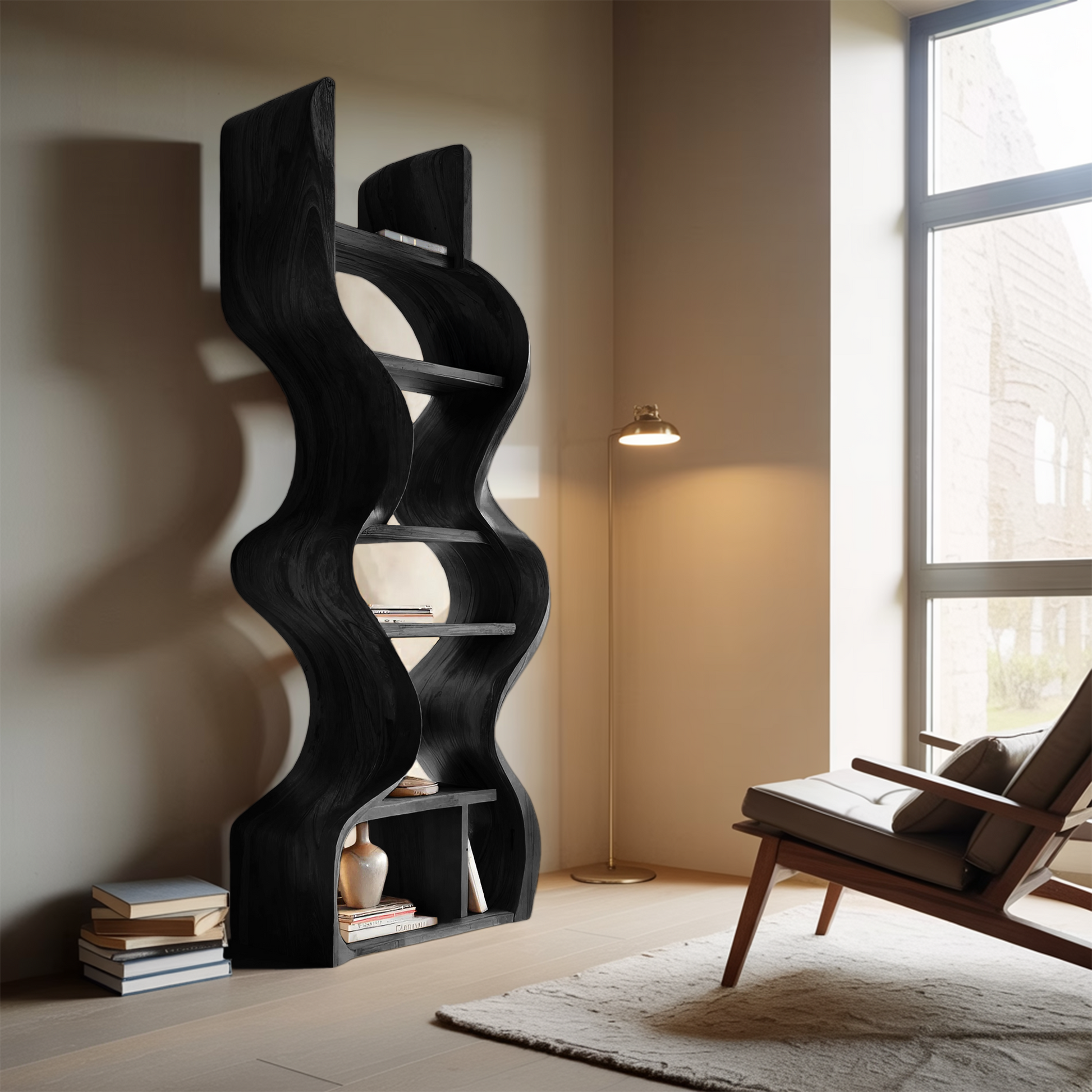 Organic Solid Wood Wall Bookcase For Modern Entryway Lynnsnail