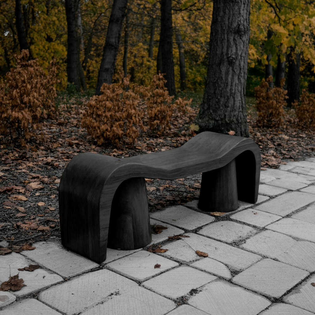 Contemporary Sculpted Wood Bench For Garden Or Patio Lynnsnail