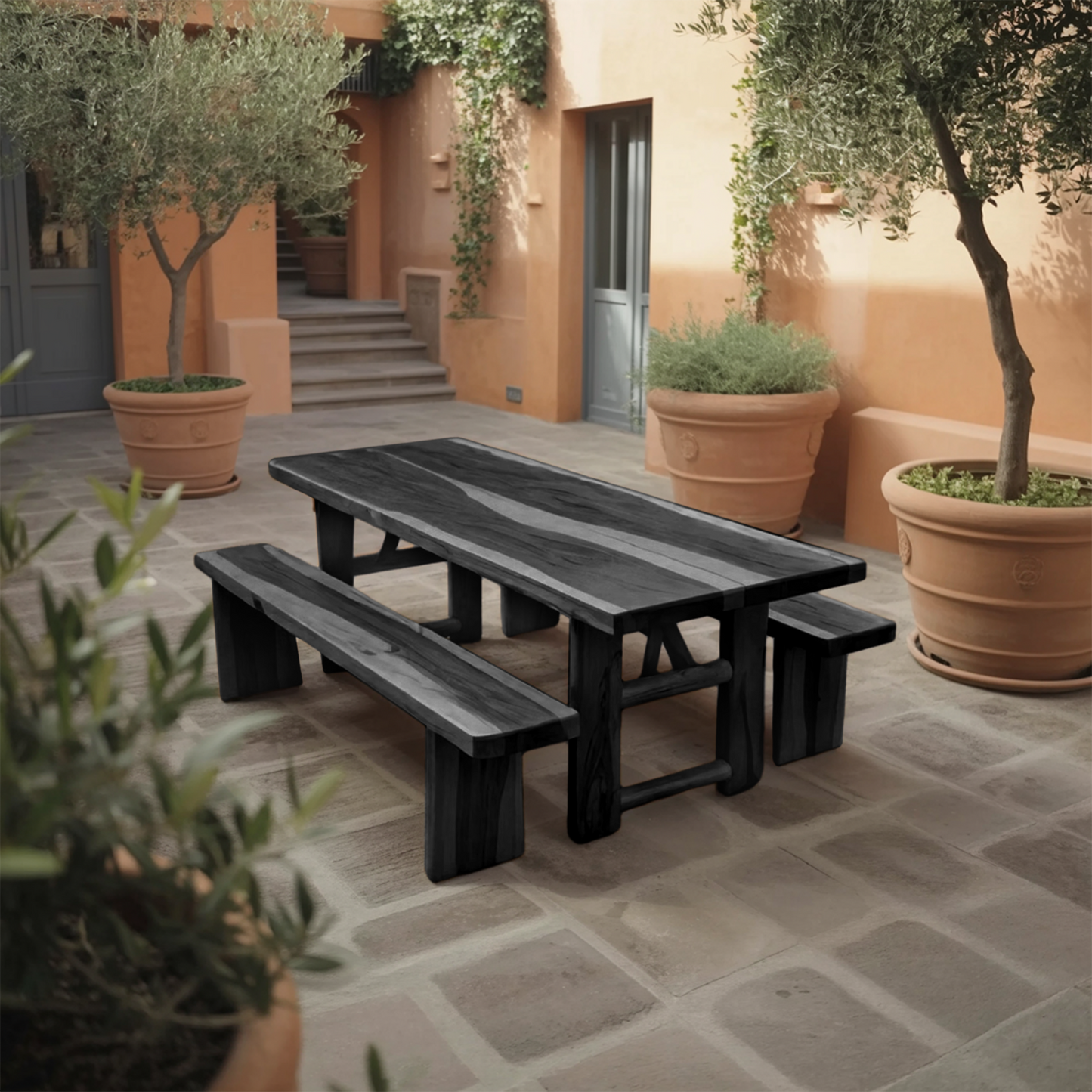 Rustic Outdoor Table With Benches For Garden Or Backyard Gatherings Lynnsnail