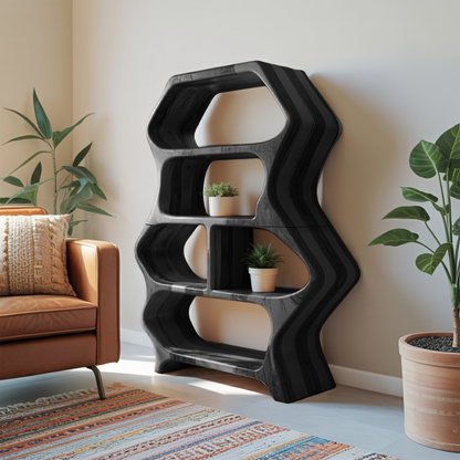 Sculptural Bookshelf With Organic Carved Display For Living Room And Office Lynnsnail