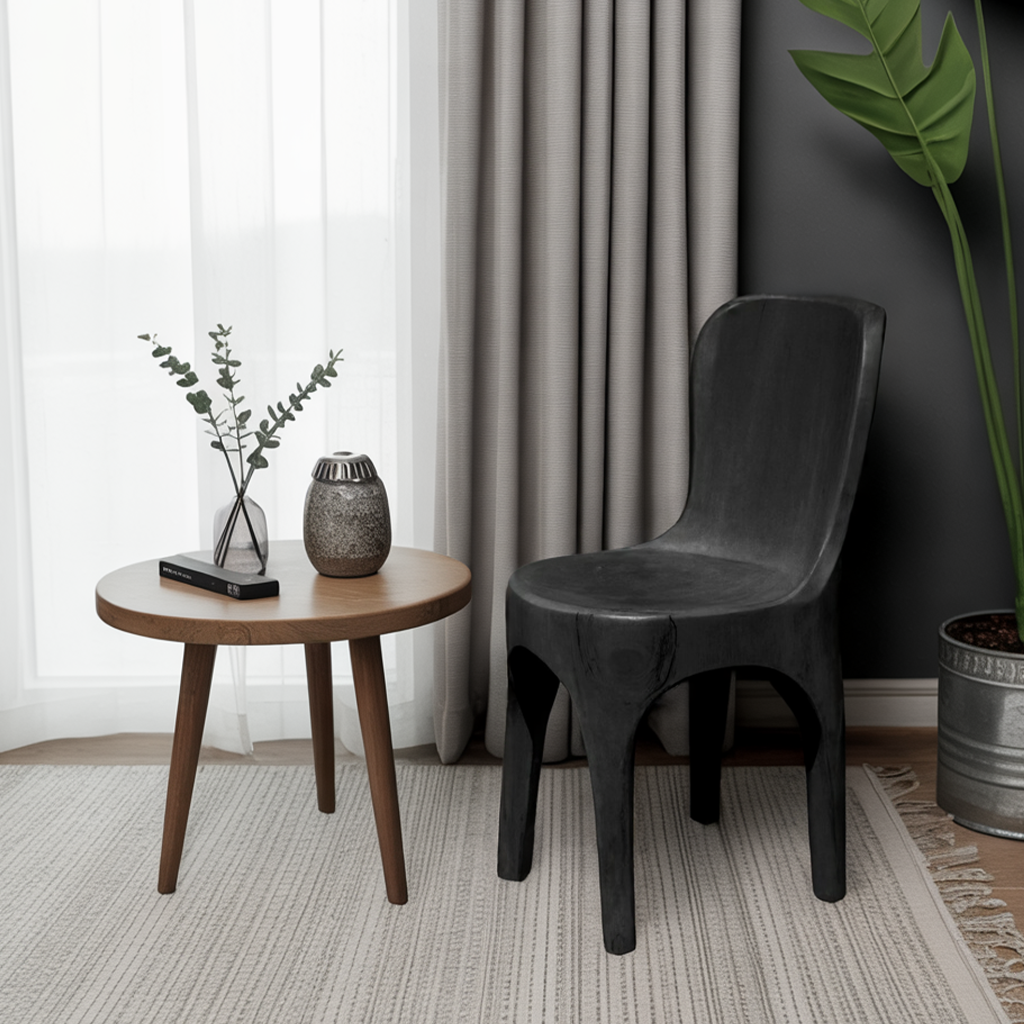 Sculptural Solid Wood Chair With Curved Seat For Garden Or Indoor Decor Lynnsnail