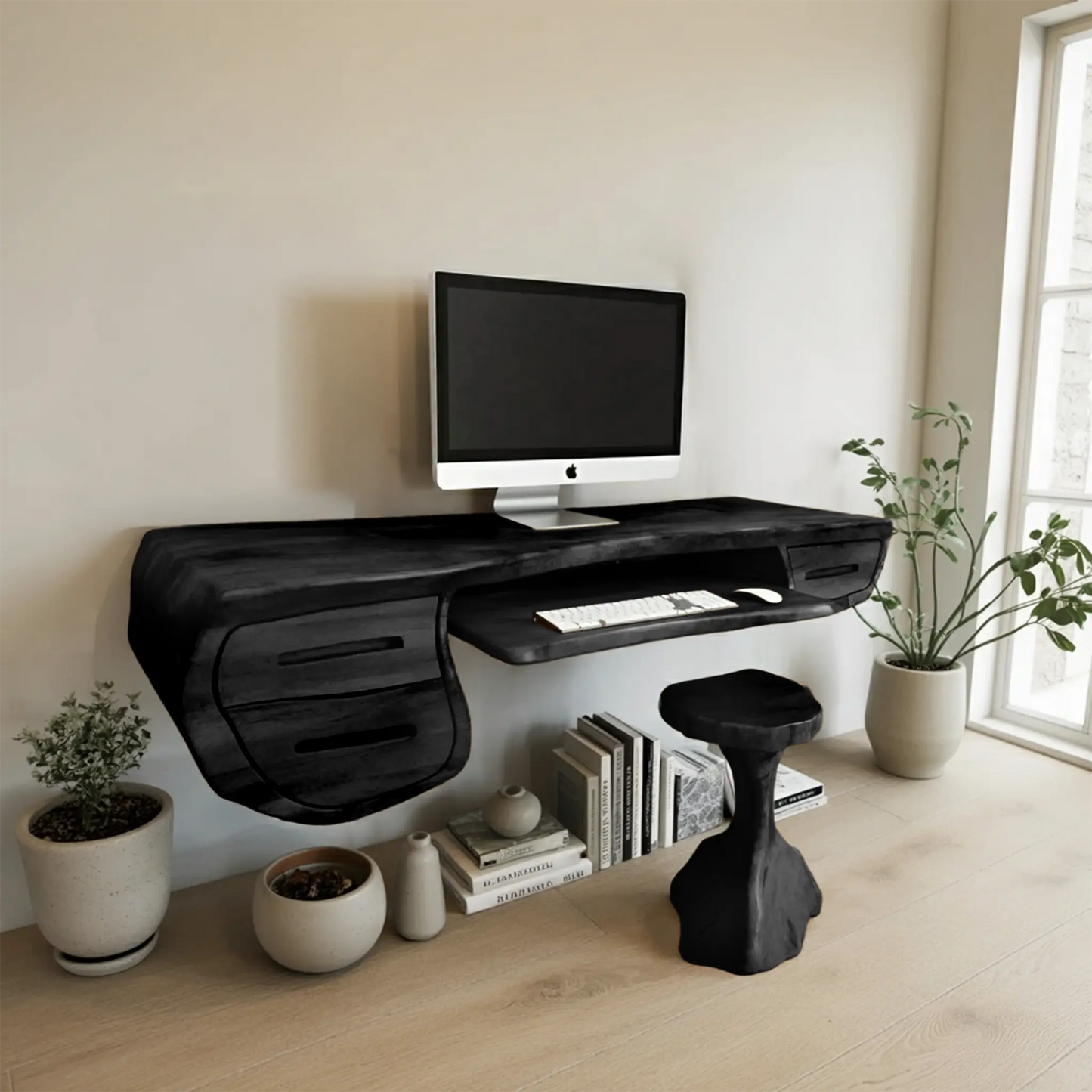 Floating Sculptural Desk With Drawers For Home Office And Studio Lynnsnail