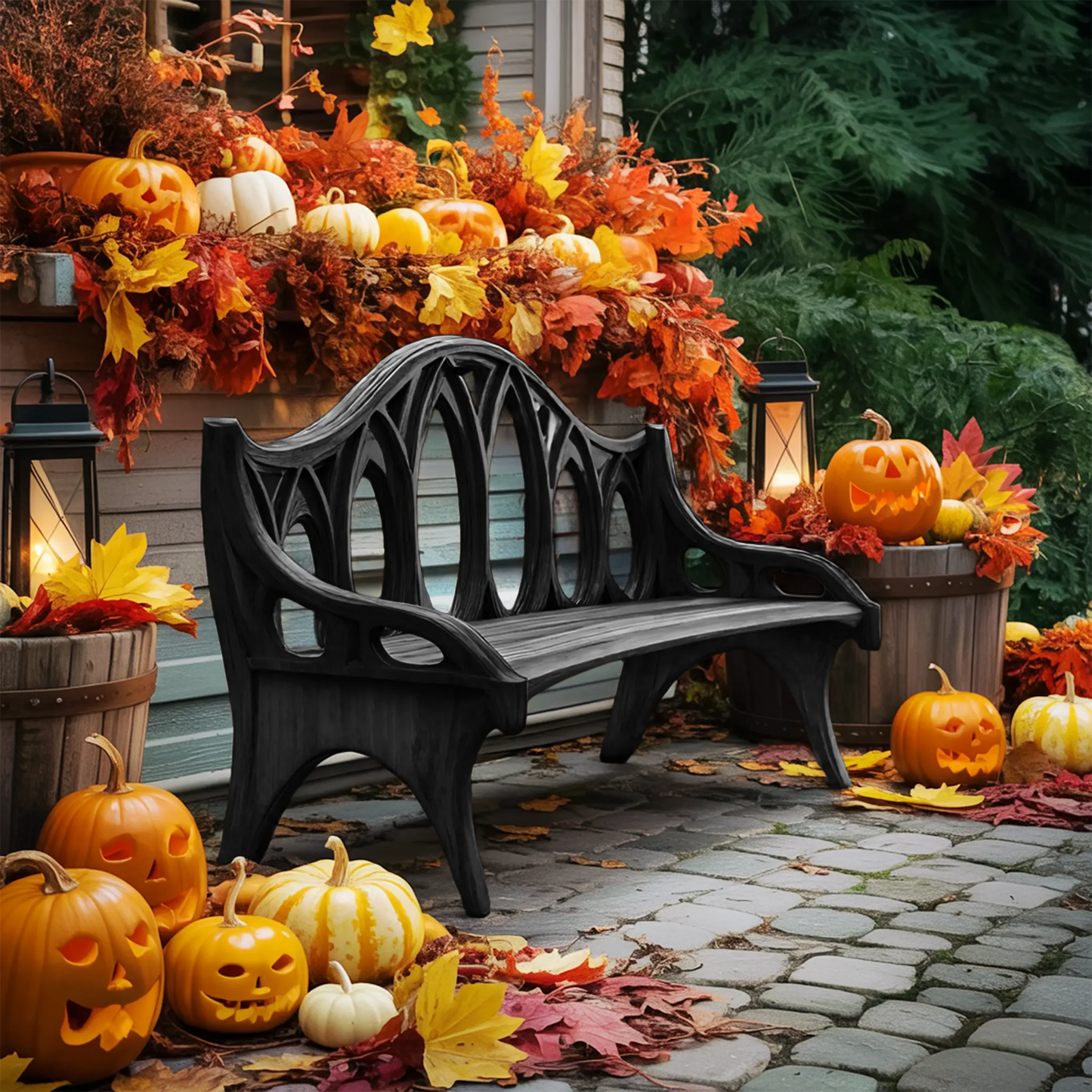 Farmhouse Solid Wood Halloween Bench For Outdoor Porch Design Lynnsnail