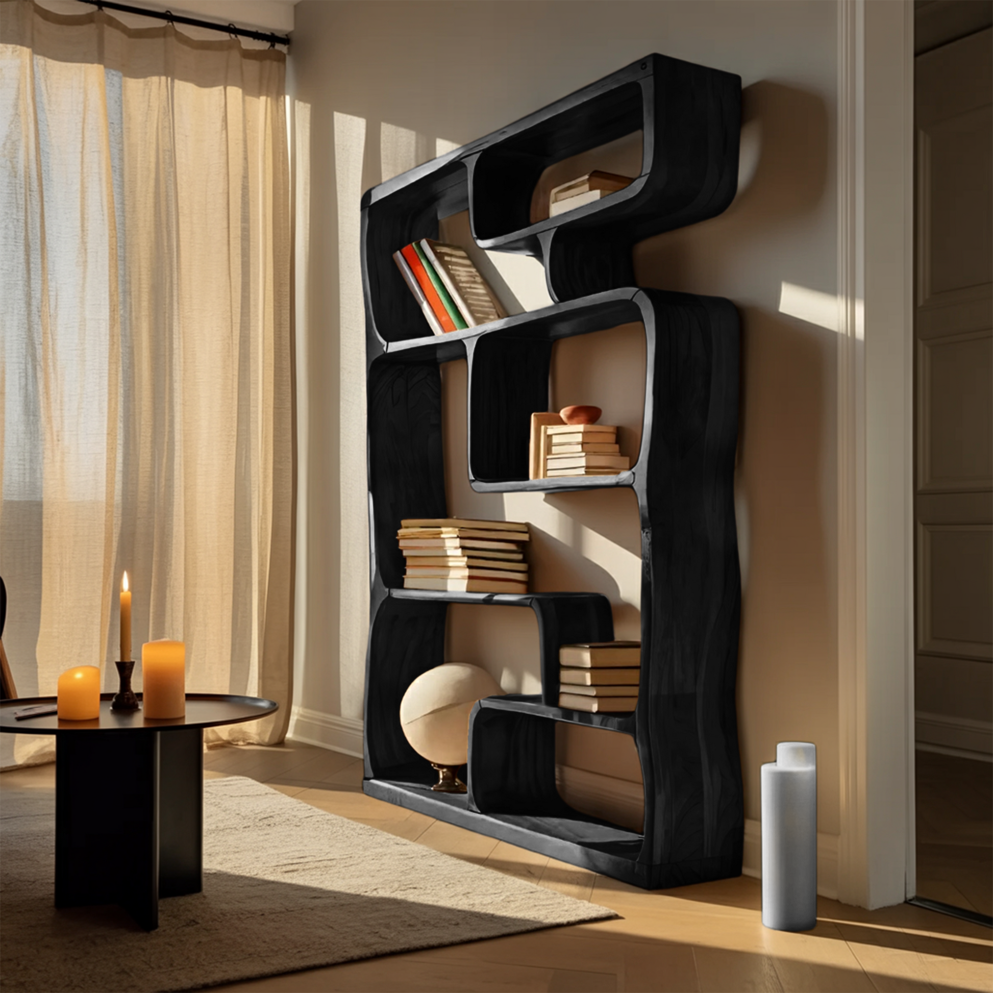 Modern Sculptural Bookshelf With Geometric Design For Living Room Lynnsnail