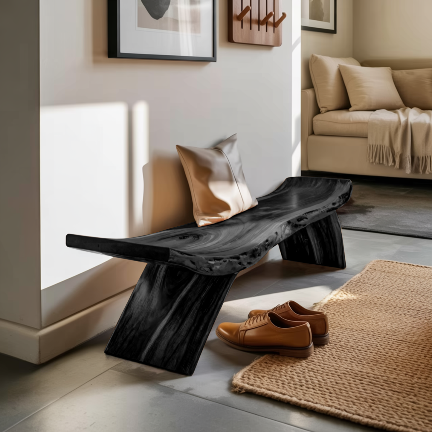 Rustic Live Edge Bench With Organic Curves For Entryway Lynnsnail