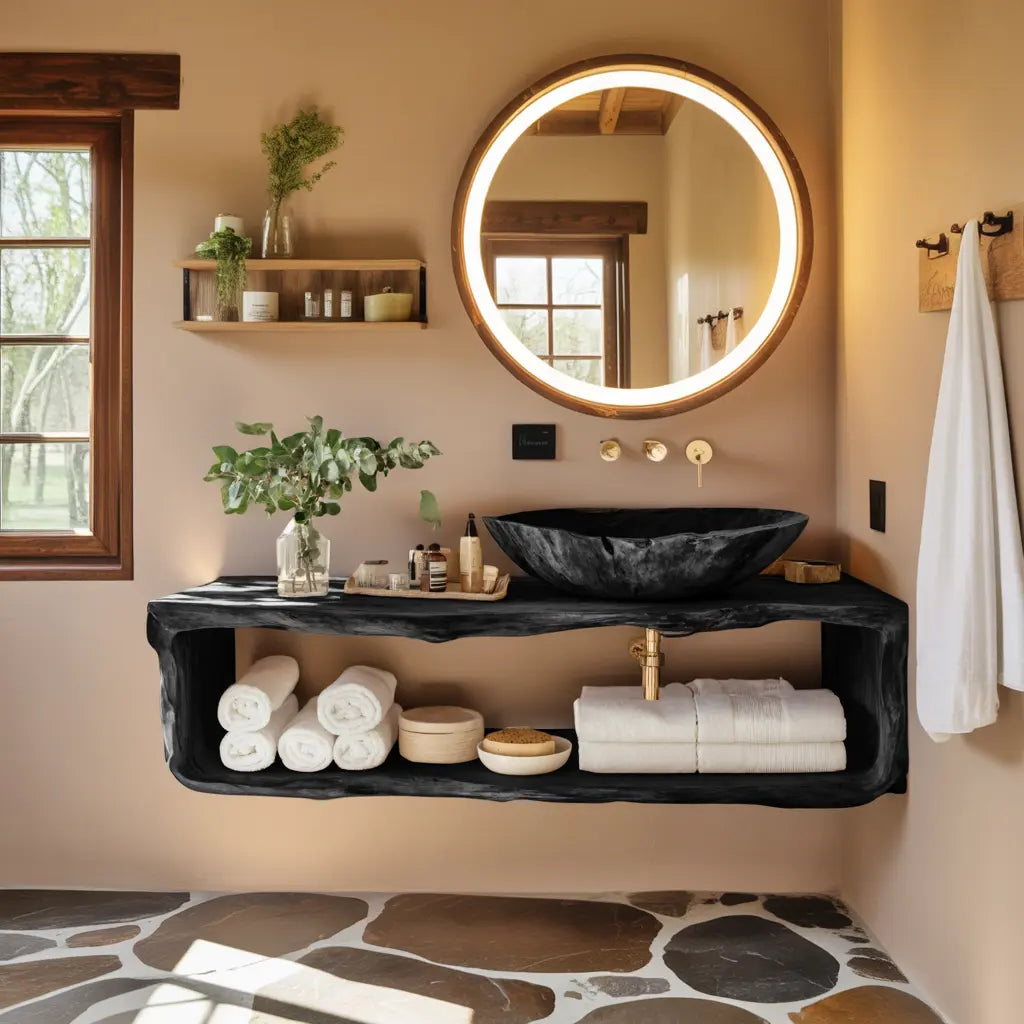 Handcrafted Wooden Vanity For Bathroom Natural Look Lynnsnail
