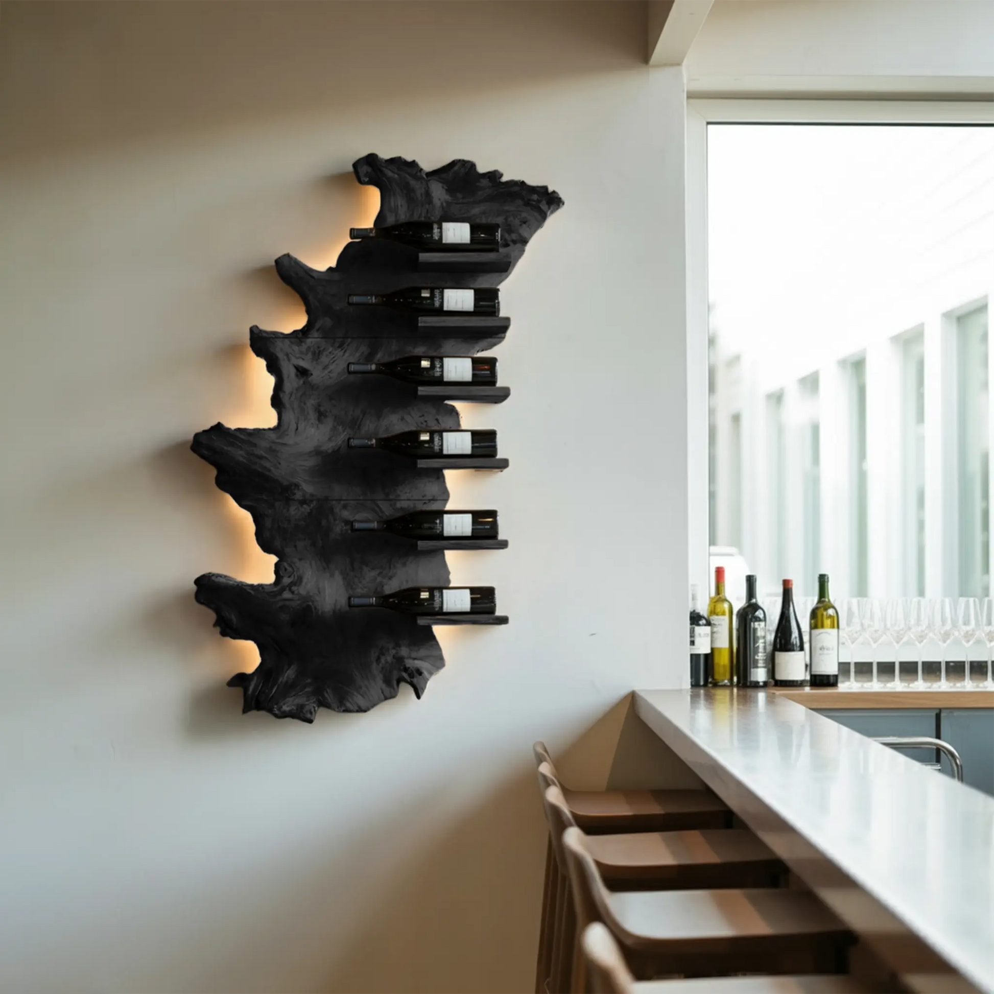 Handcrafted Wooden Live Edge Wine Holder For Bar Display Art Lynnsnail
