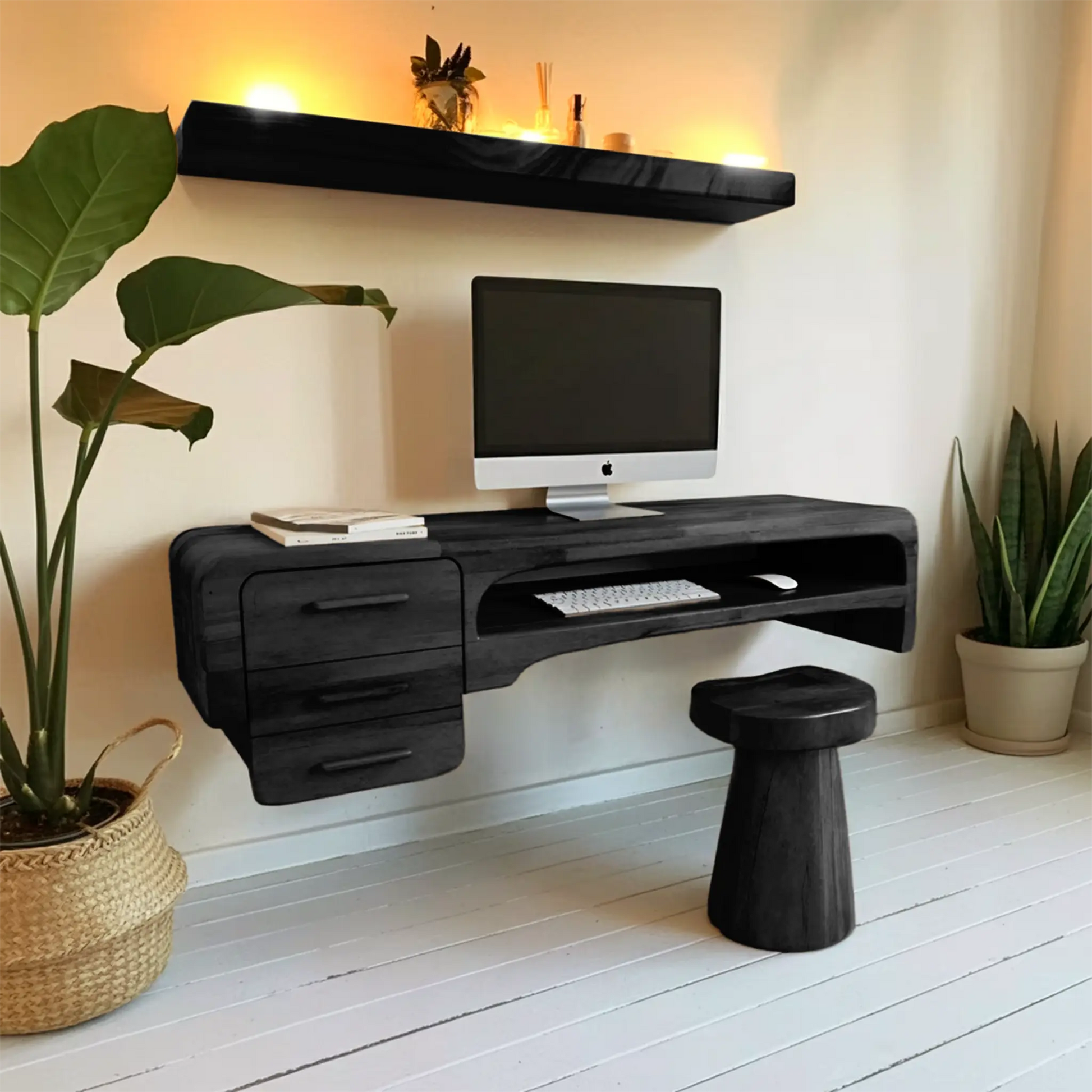 Minimalist Wall Mounted Desk With Drawers Floating Workstation For Bedroom And Office Lynnsnail