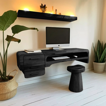 Minimalist Wall Mounted Desk With Drawers Floating Workstation For Bedroom And Office Lynnsnail
