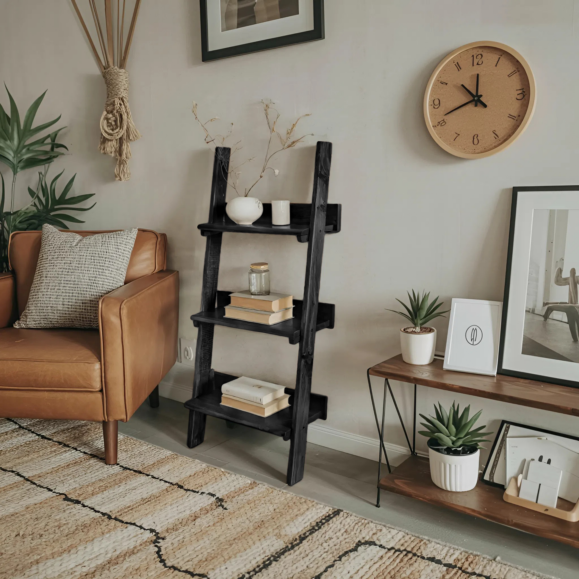 Rustic Ladder Shelf With Tiered Display For Bedroom And Living Room Lynnsnail