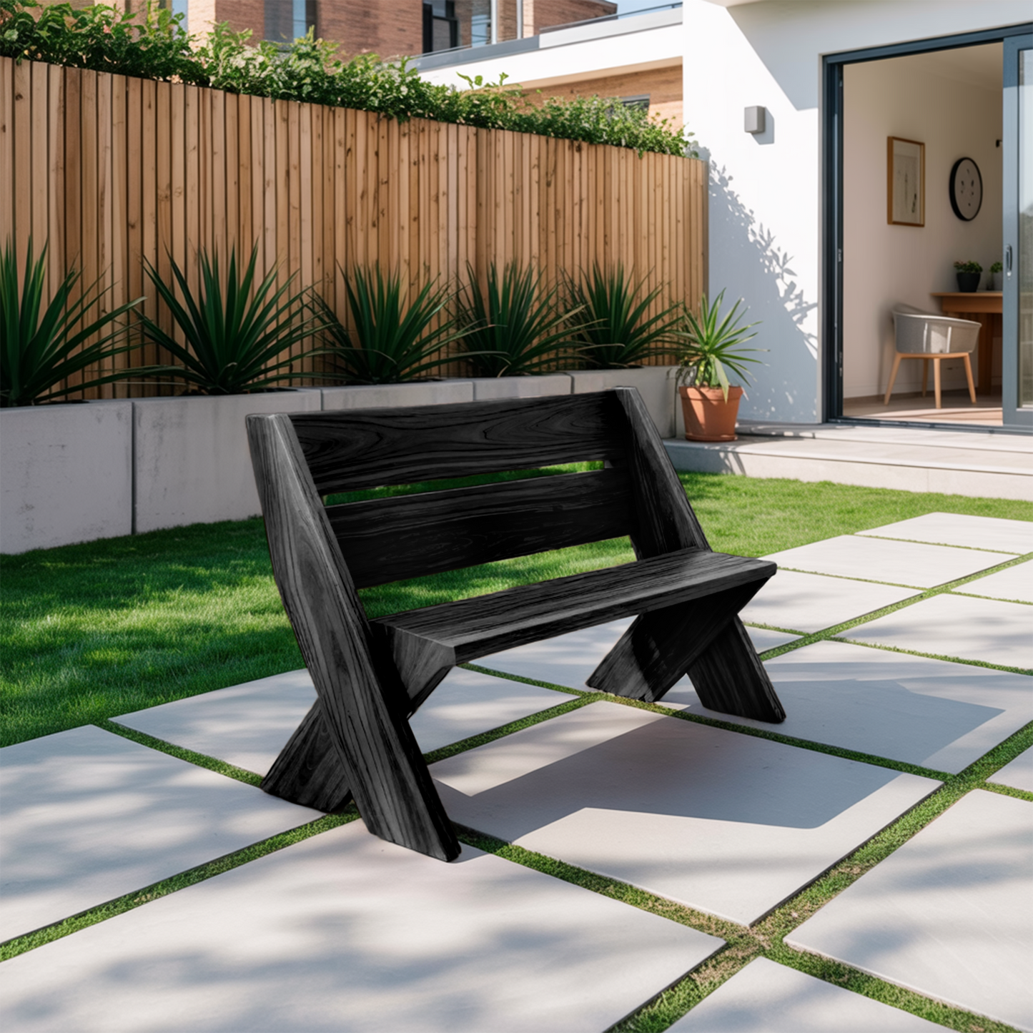 Modern Outdoor Bench With Angled Legs For Garden Patio And Backyard Lynnsnail