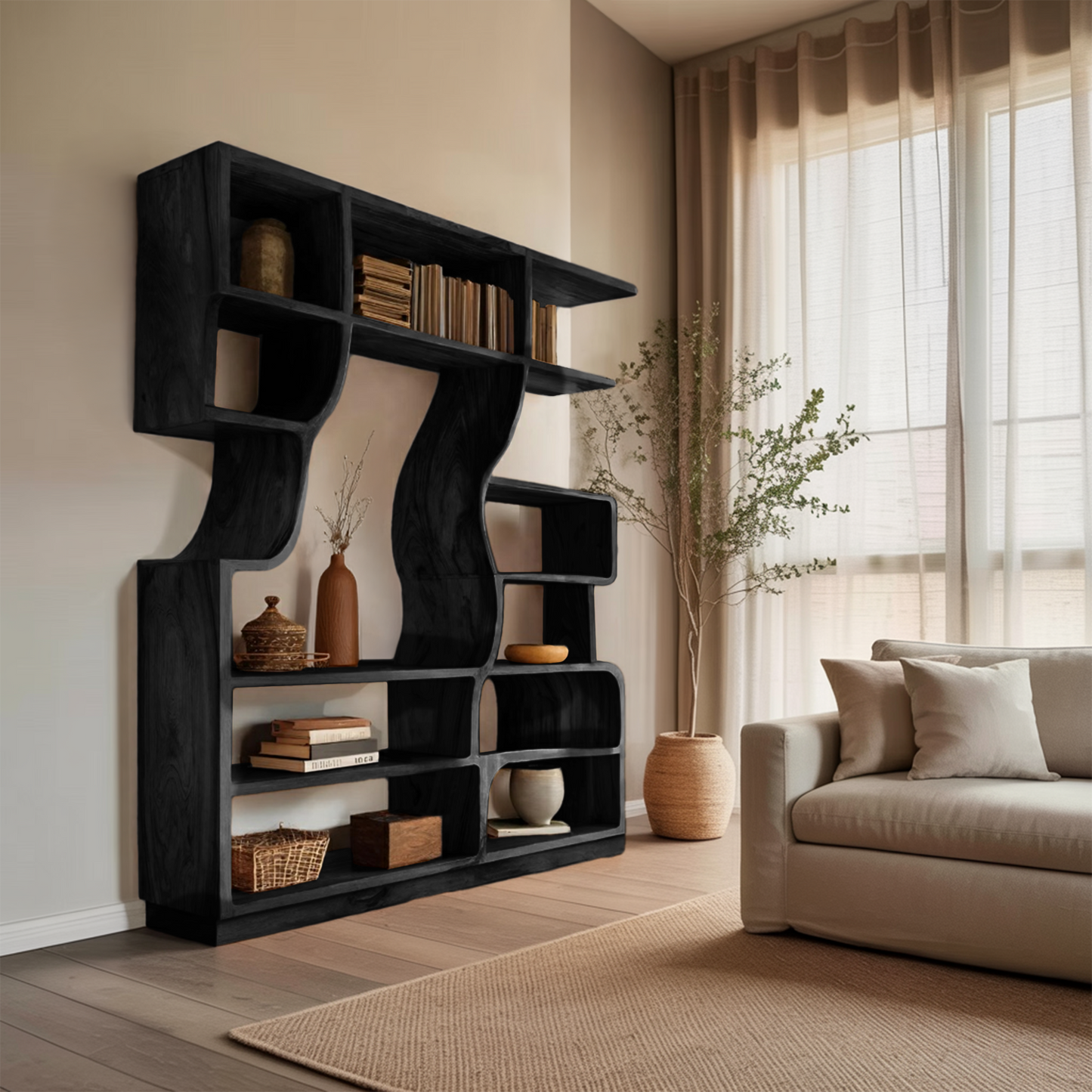 Artisan Carved Bookshelf For Modern Interior Lynnsnail