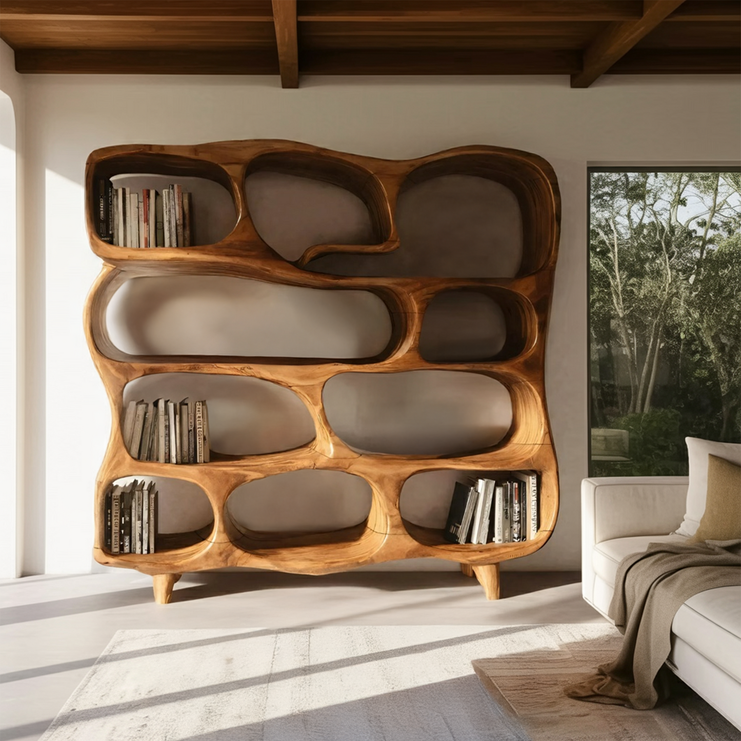Modern Handcrafted Bookshelf With Curved Design For Living Room Lynnsnail