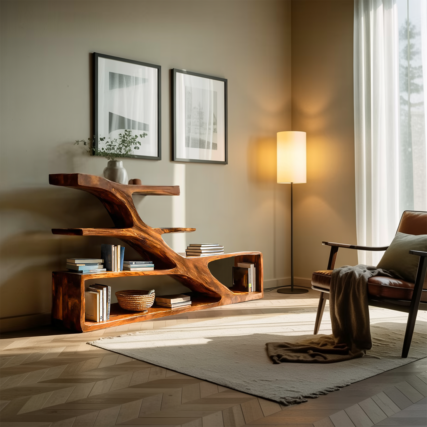Modern Sculptural Curved Bookcase For Living Room Interior Lynnsnail