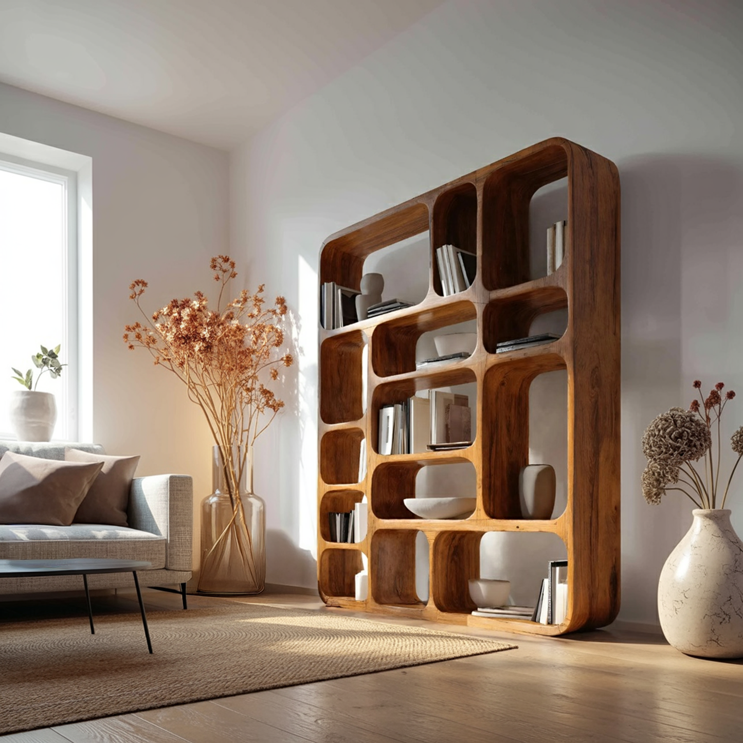 Modern Wall Bookshelf Multiple Compartments For Living Room Lynnsnail