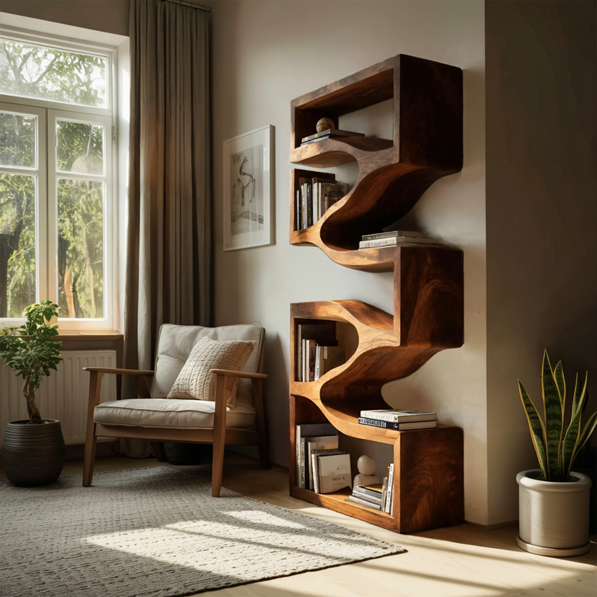 Sculptural Wooden Wall Bookcase For Modern BedRoom Lynnsnail