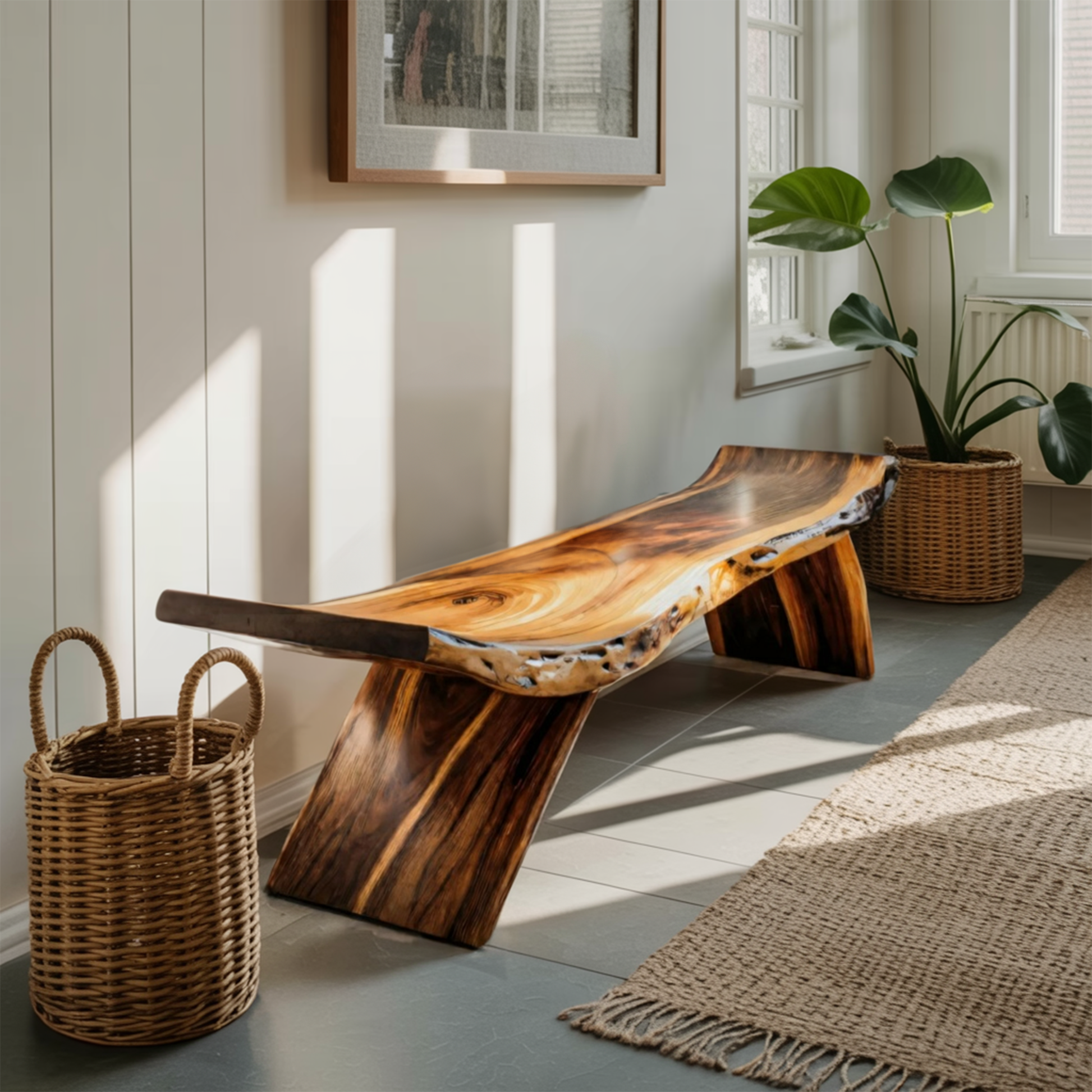 Rustic Live Edge Bench With Organic Curves For Entryway Lynnsnail