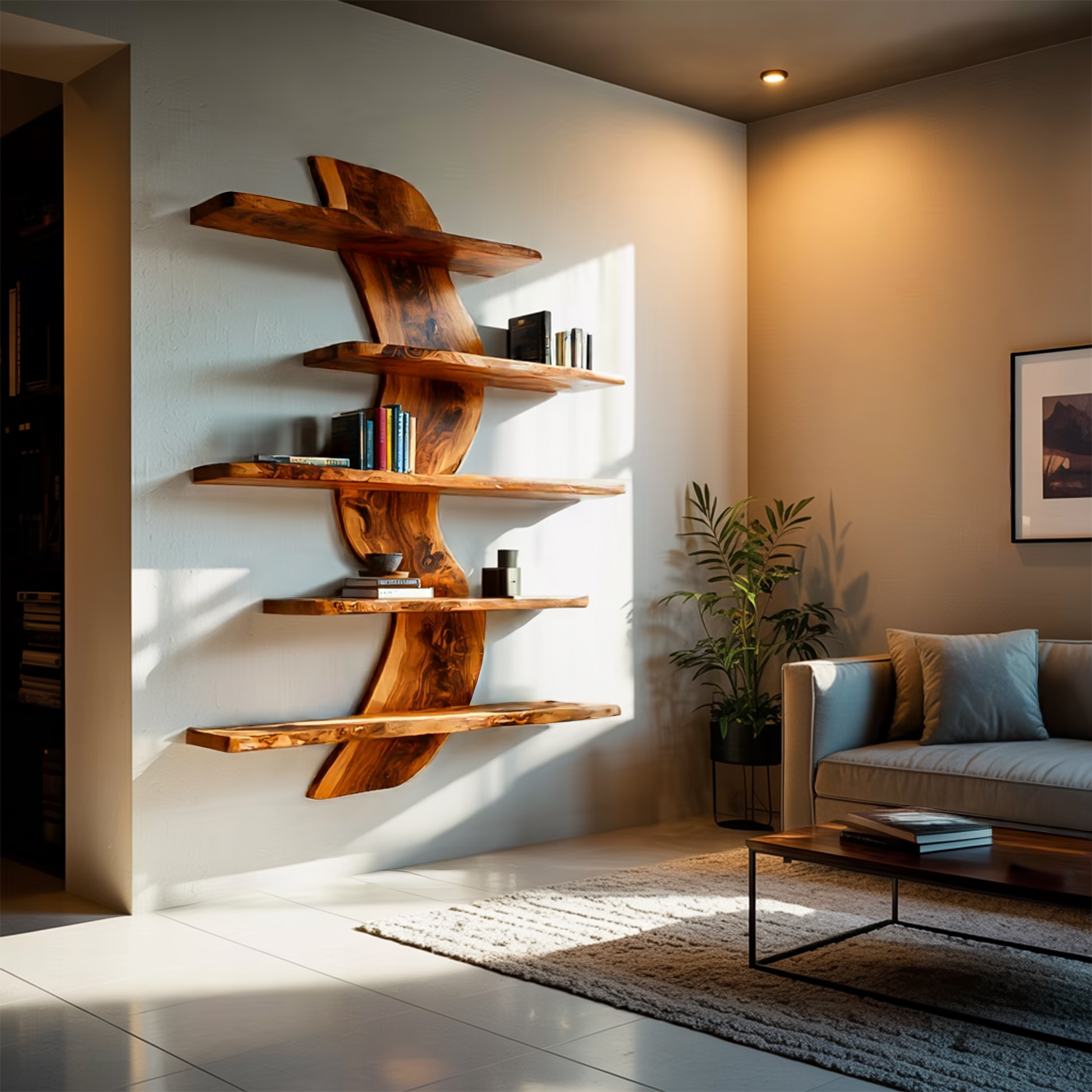 Sculptural Wall Mounted Bookshelf For Modern Living Room Lynnsnail