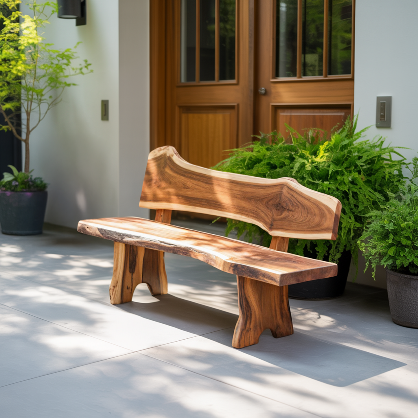 Rustic Live Edge Outdoor Bench With Curved Back For Patio Or Garden Lynnsnail