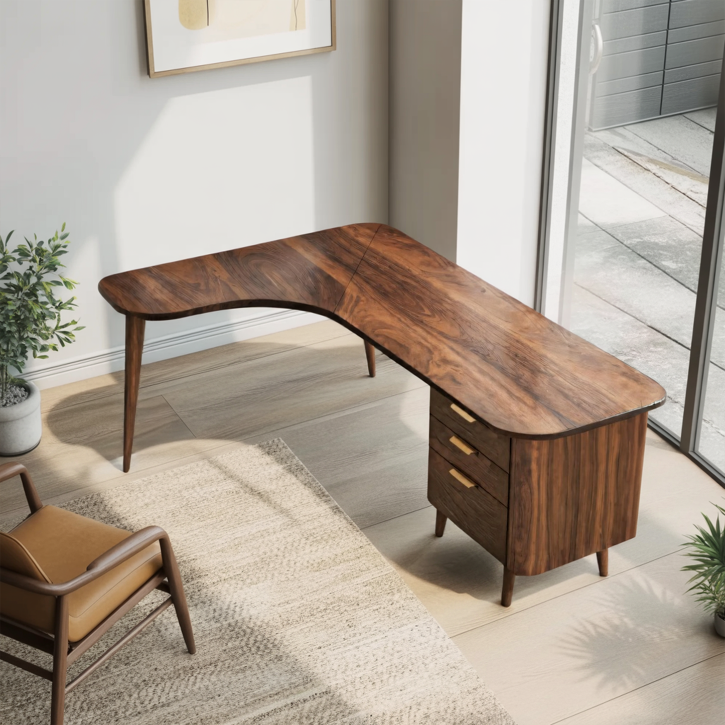Curved Office Desk With Storage Drawers For Home Office