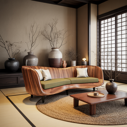 Curved Wooden Sofa For Modern Organic Living Room Lynnsnail