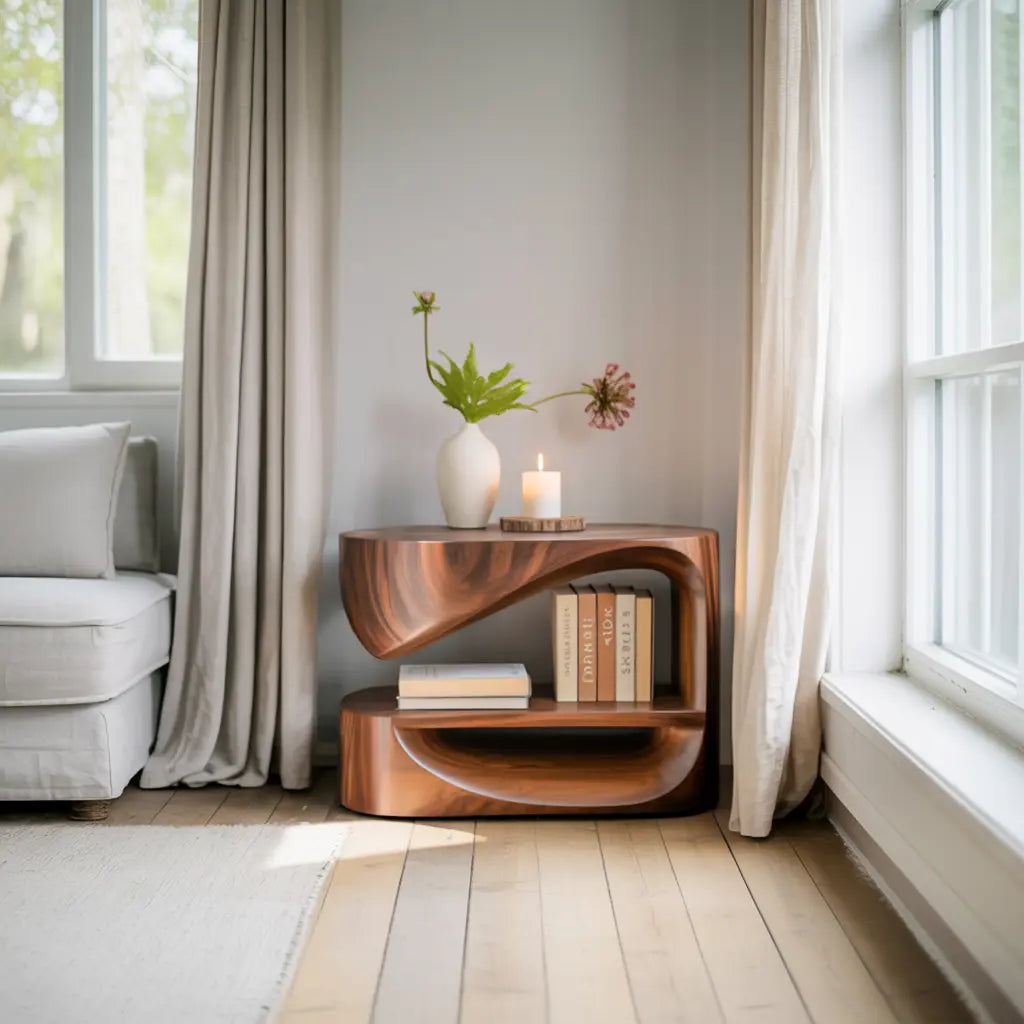Modern Curved Nightstand With Open Shelf For Minimalist Rooms Lynnsnail