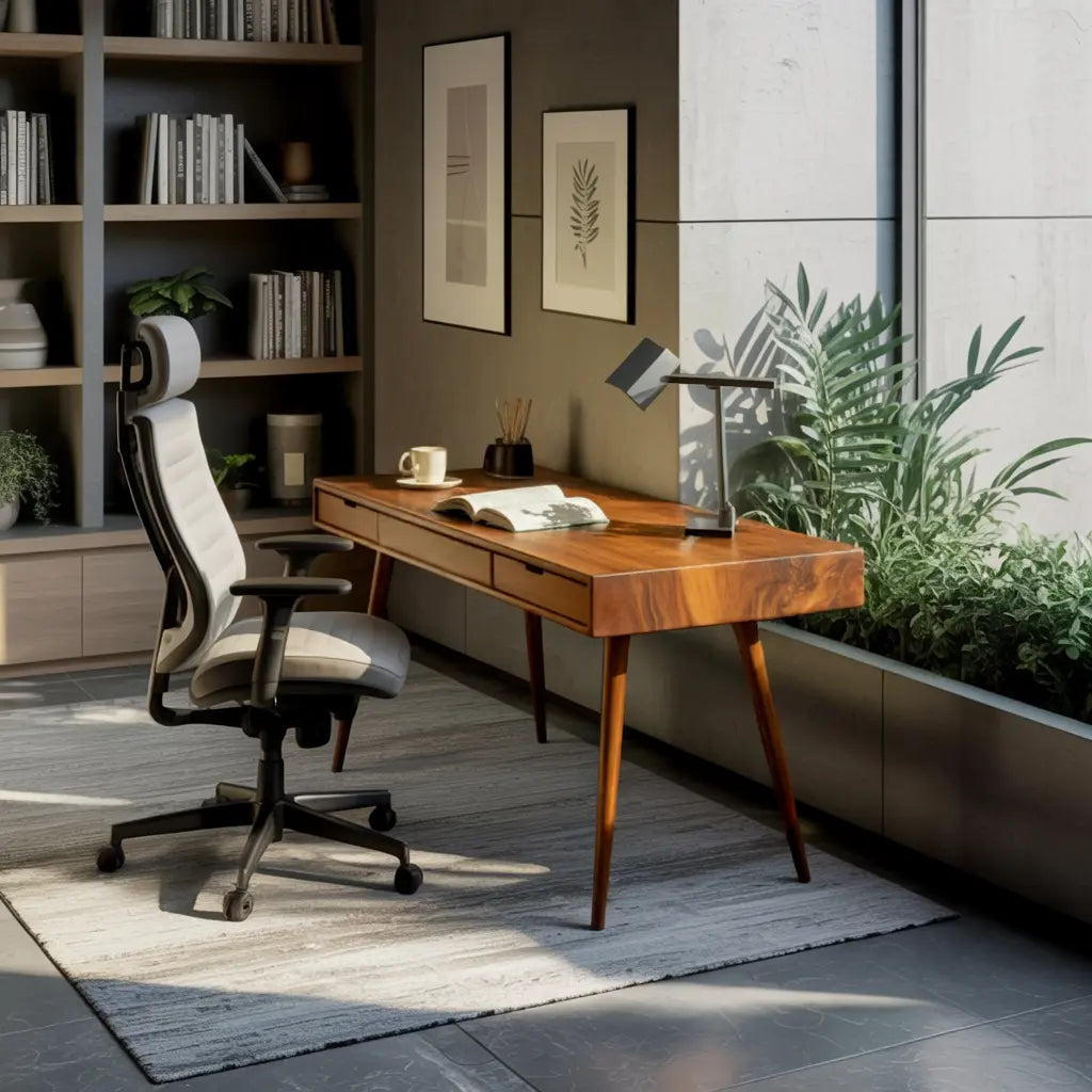 Mid Century Modern Writing Desk With Drawers For Home Office Lynnsnail