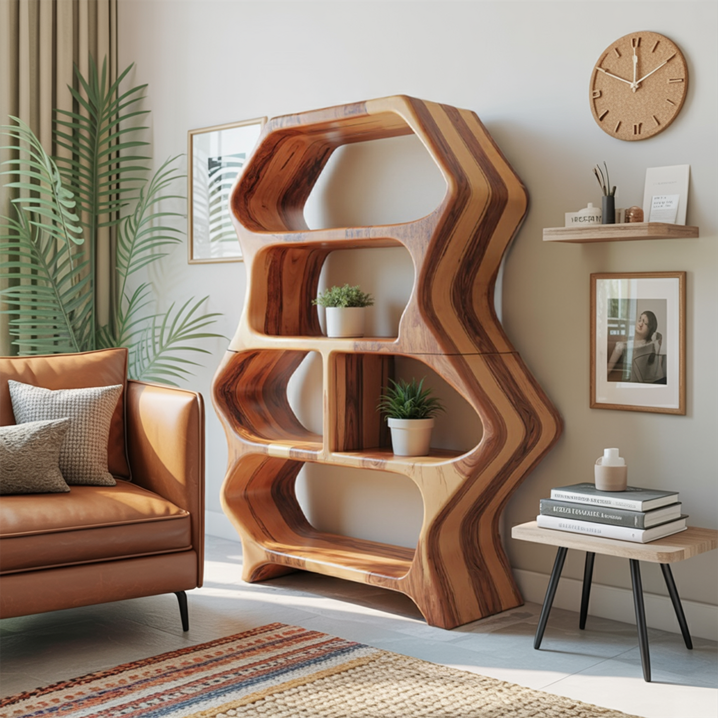 Sculptural Bookshelf With Organic Carved Display For Living Room And Office Lynnsnail