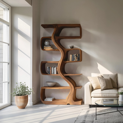 Organic Sculptural Bookshelf With Wavy Design For Living Room Lynnsnail