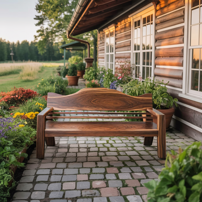Rustic Outdoor Wooden Bench With Curved Backrest For Garden Or Porch Lynnsnail
