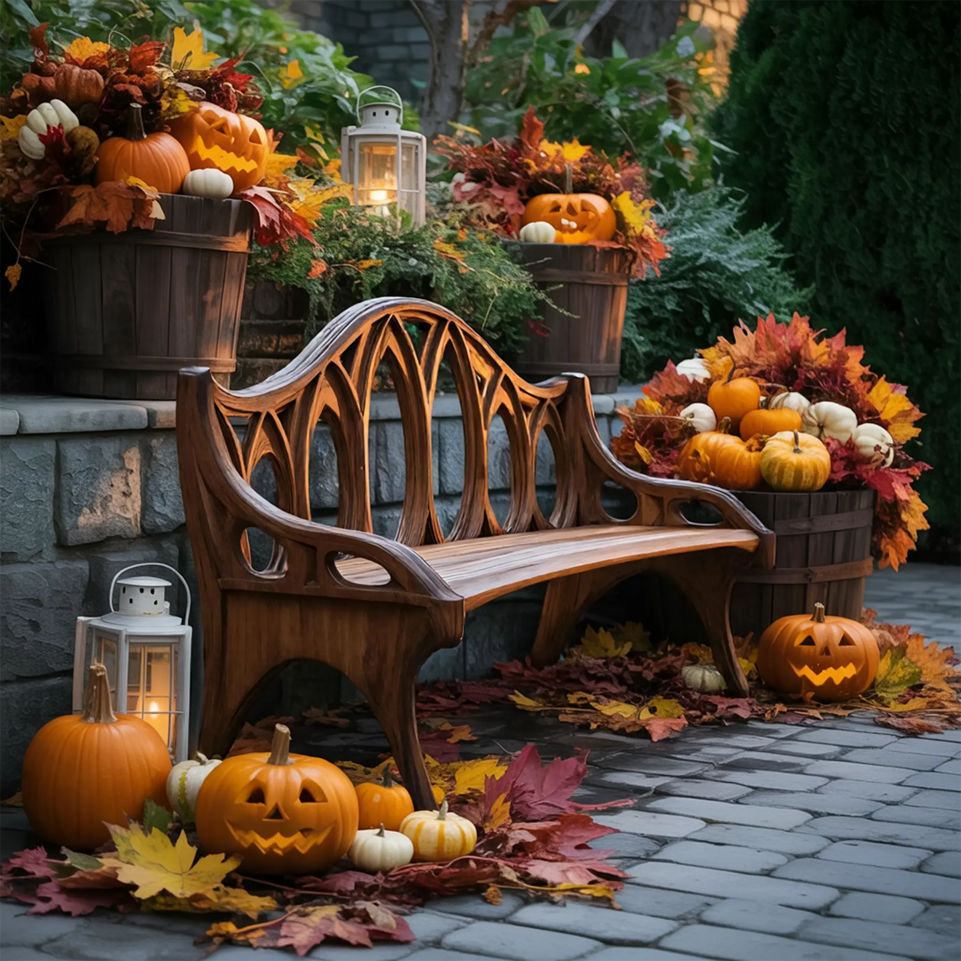 Farmhouse Solid Wood Halloween Bench For Outdoor Porch Design Lynnsnail