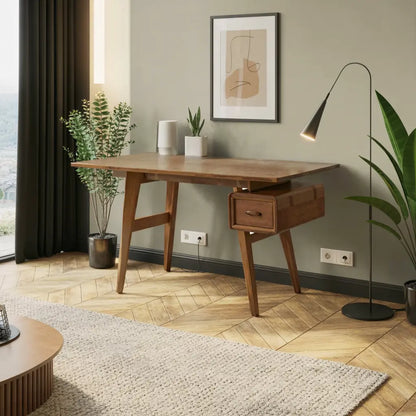 Mid-Century Desk With Drawer For Home Office Space Lynnsnail