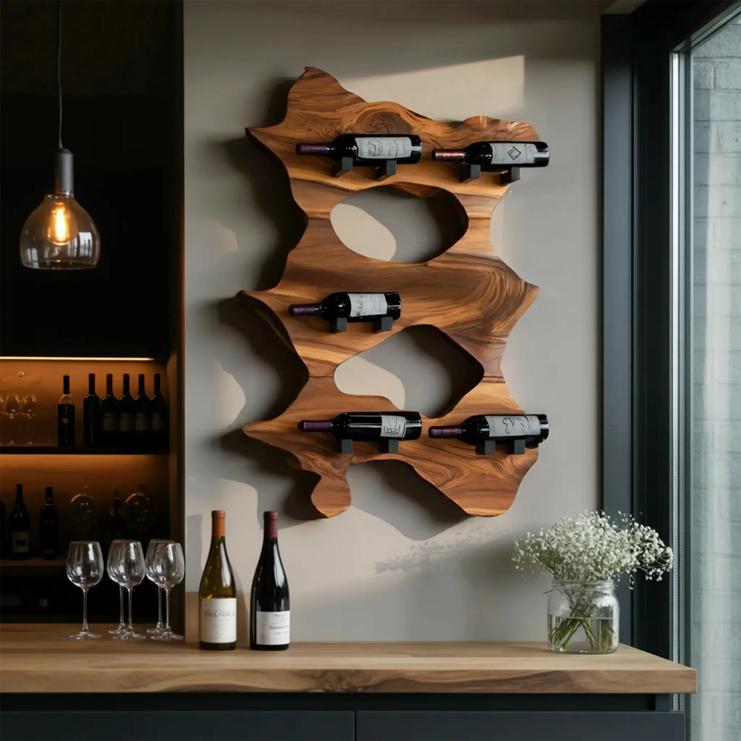 Rustic Solid Wood Live Edge Wine Rack For Entryway Lynnsnail