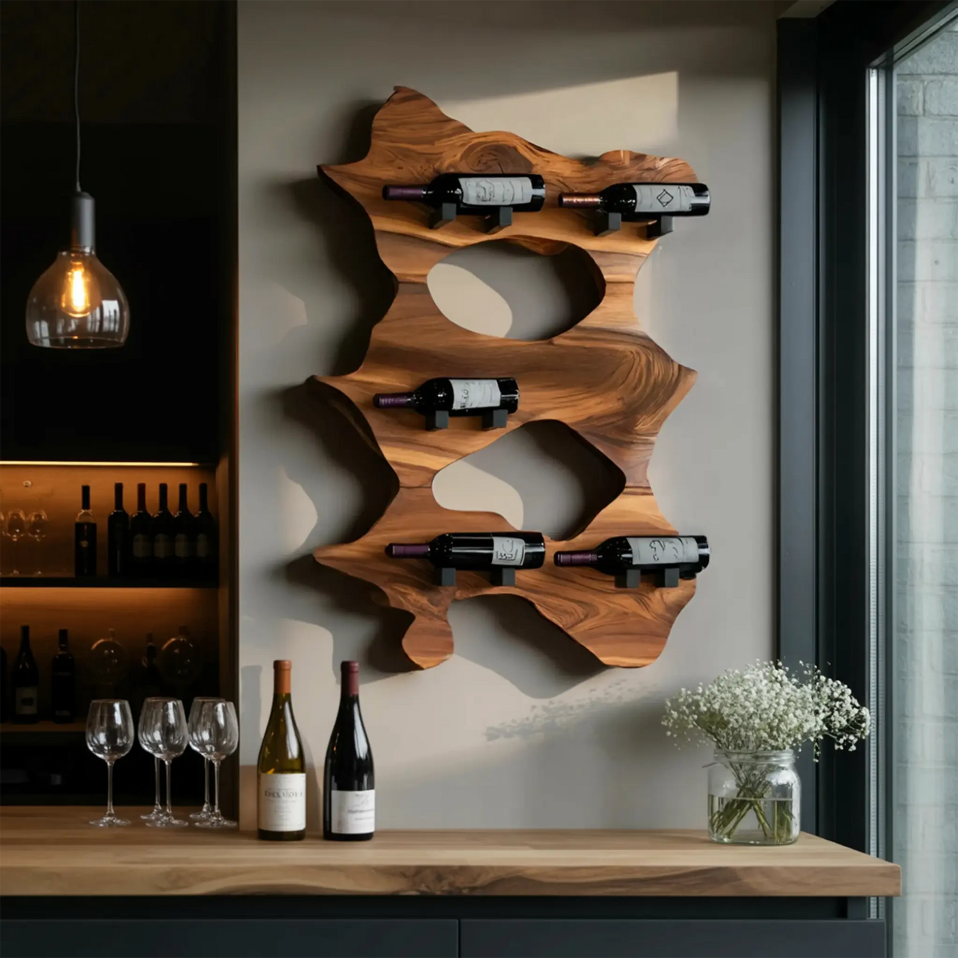 Rustic Solid Wood Live Edge Wine Rack For Entryway Lynnsnail