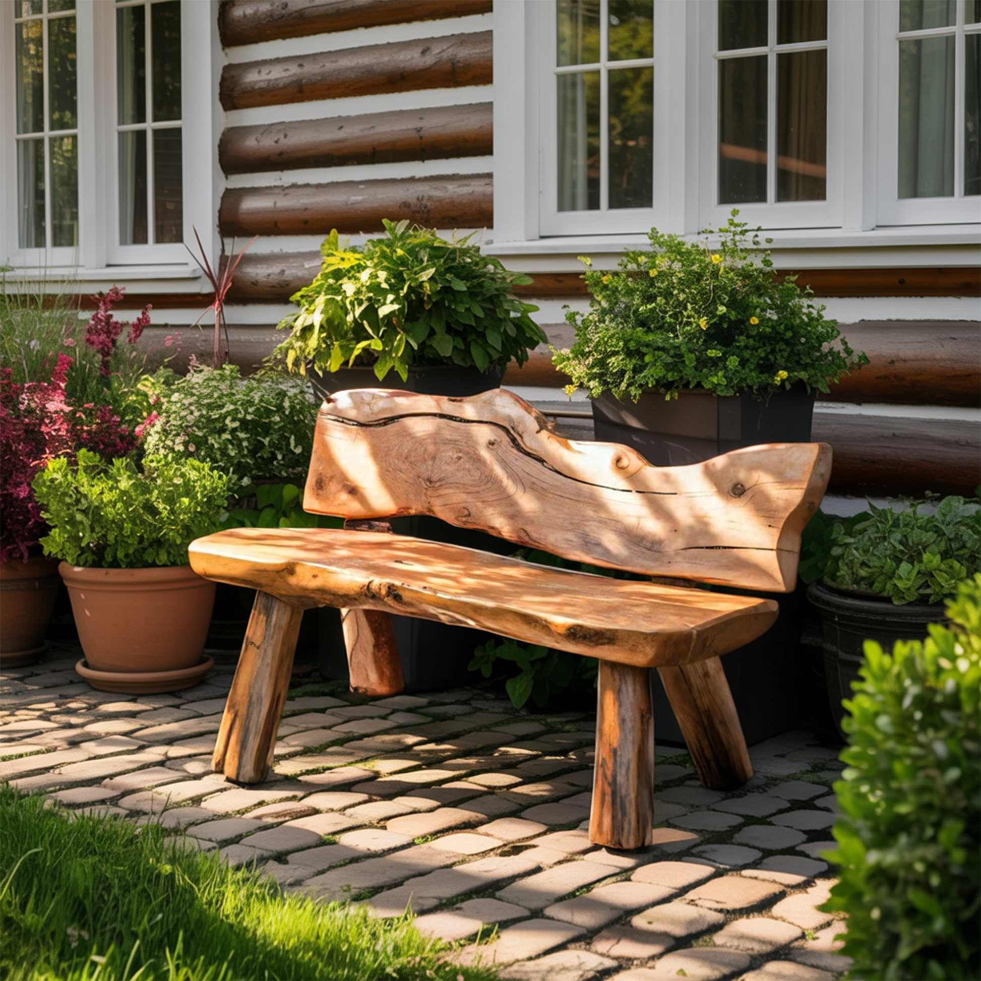 Rustic Live Edge Garden Bench For Patio Backyard And Forest Cabin Lynnsnail