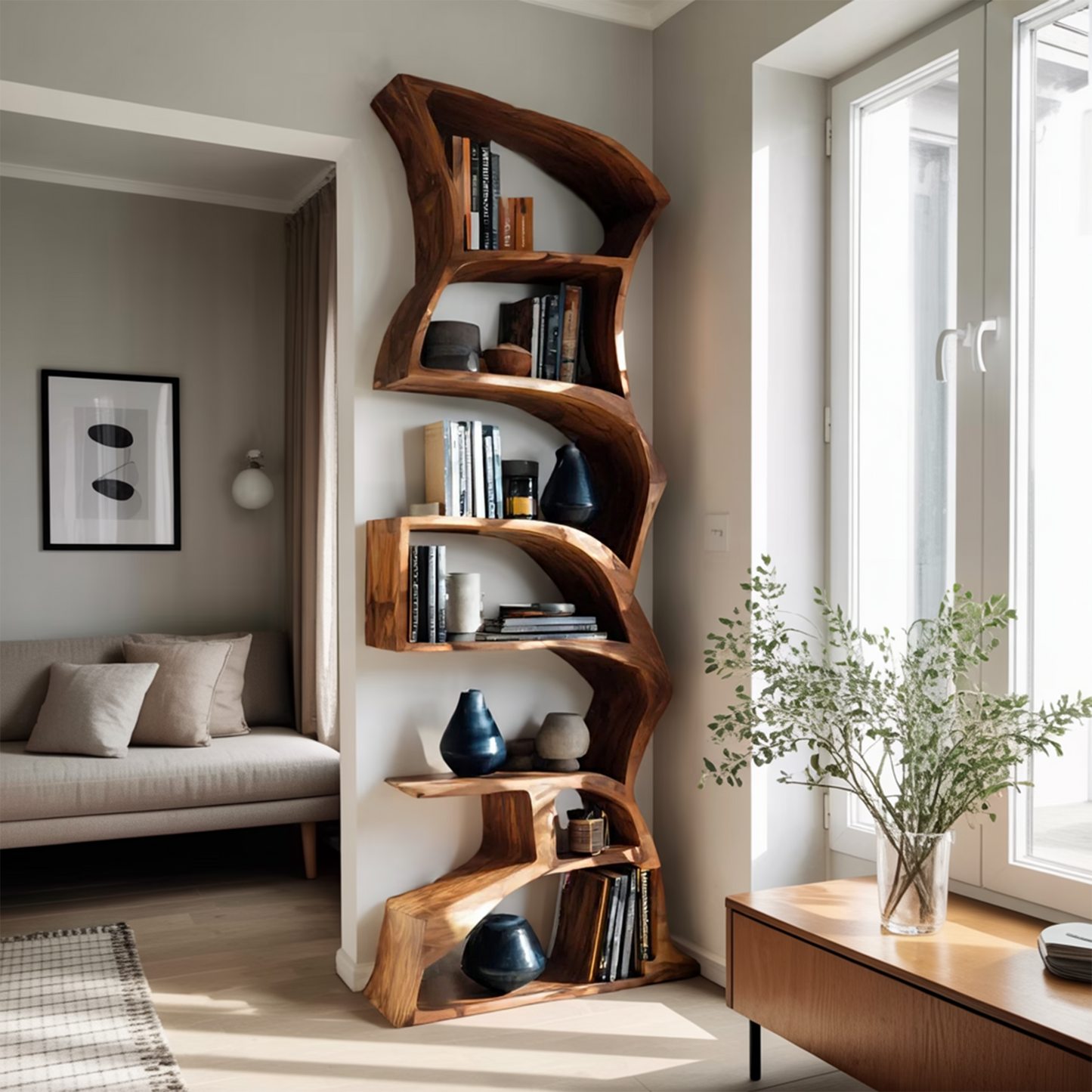 Modern Bookshelf With Curved Design For Study Lynnsnail