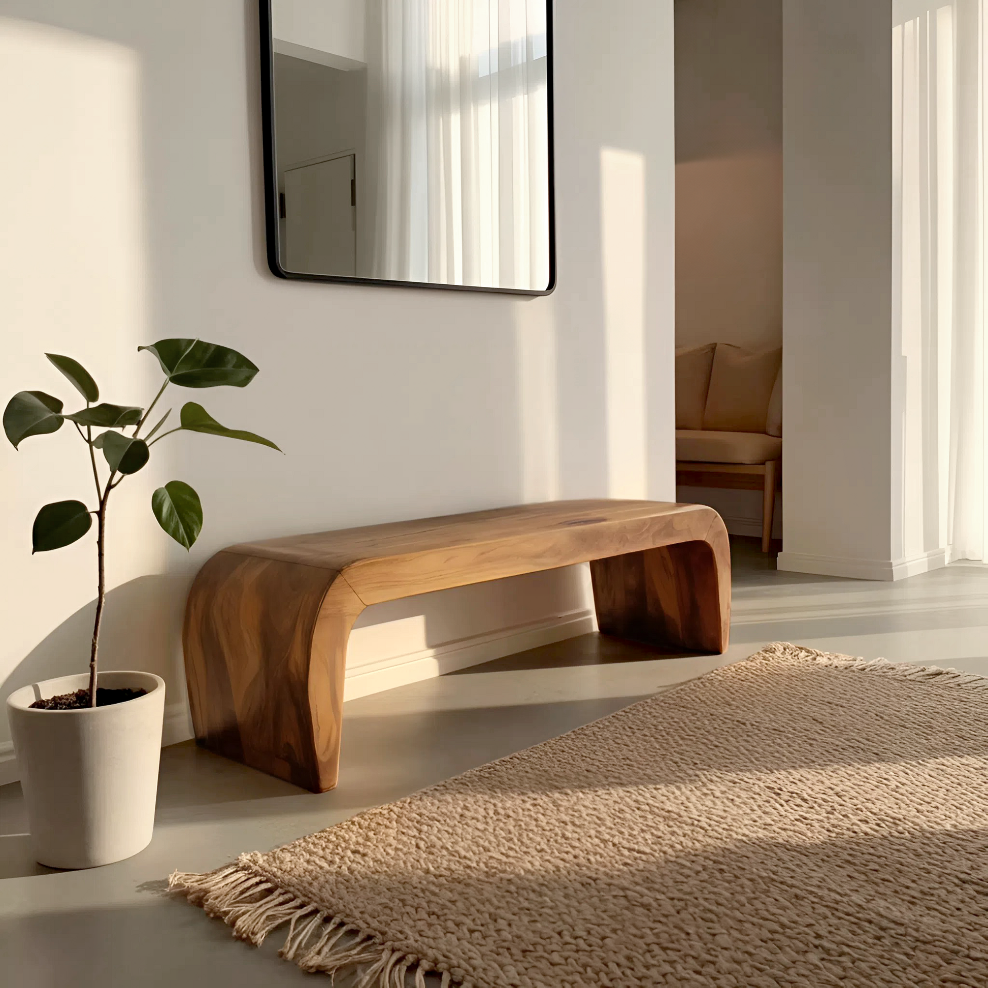 Contemporary Bench With Curved Design For Entryway Lynnsnail