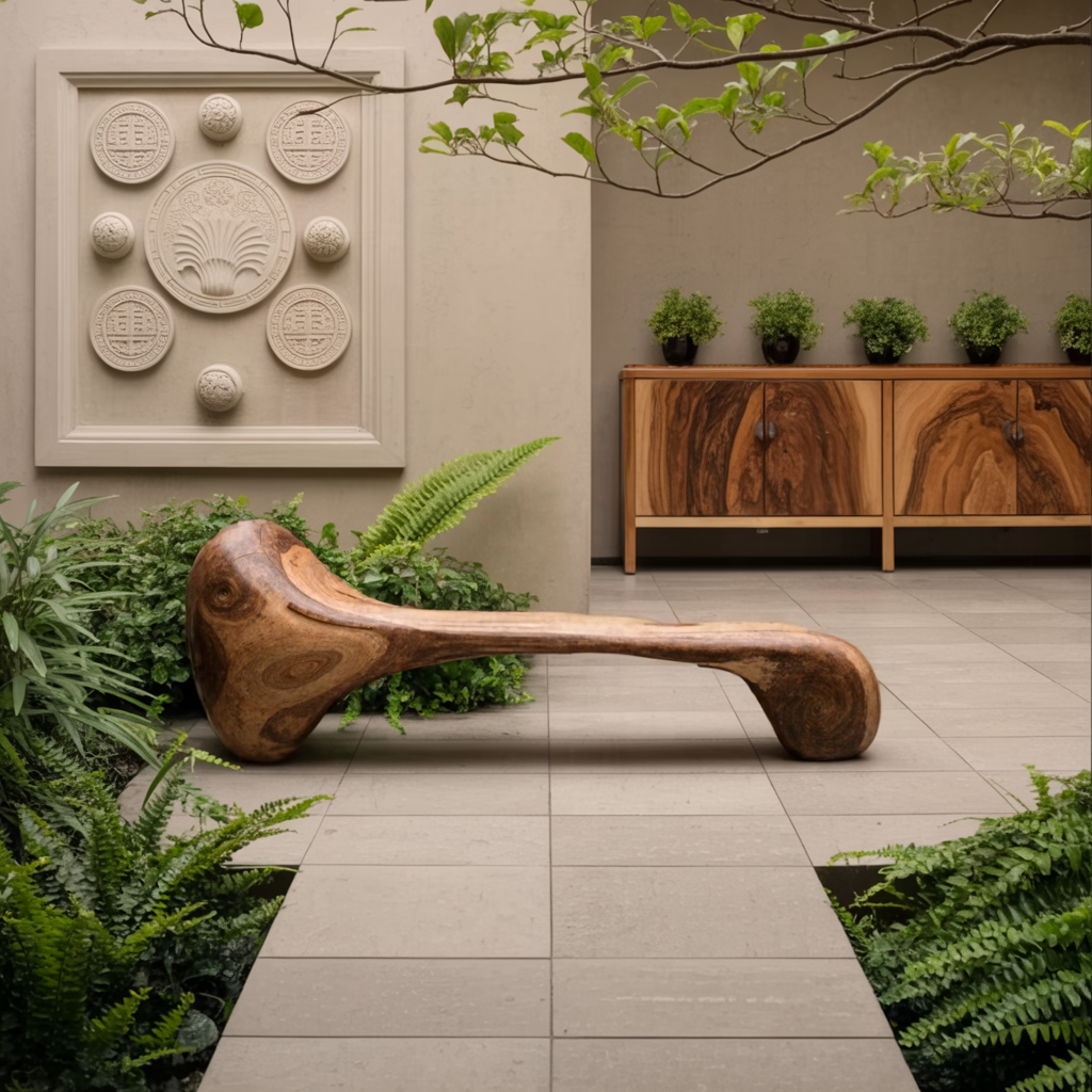Sculptural Wood Bench For Garden Poolside Or Patio Lynnsnail