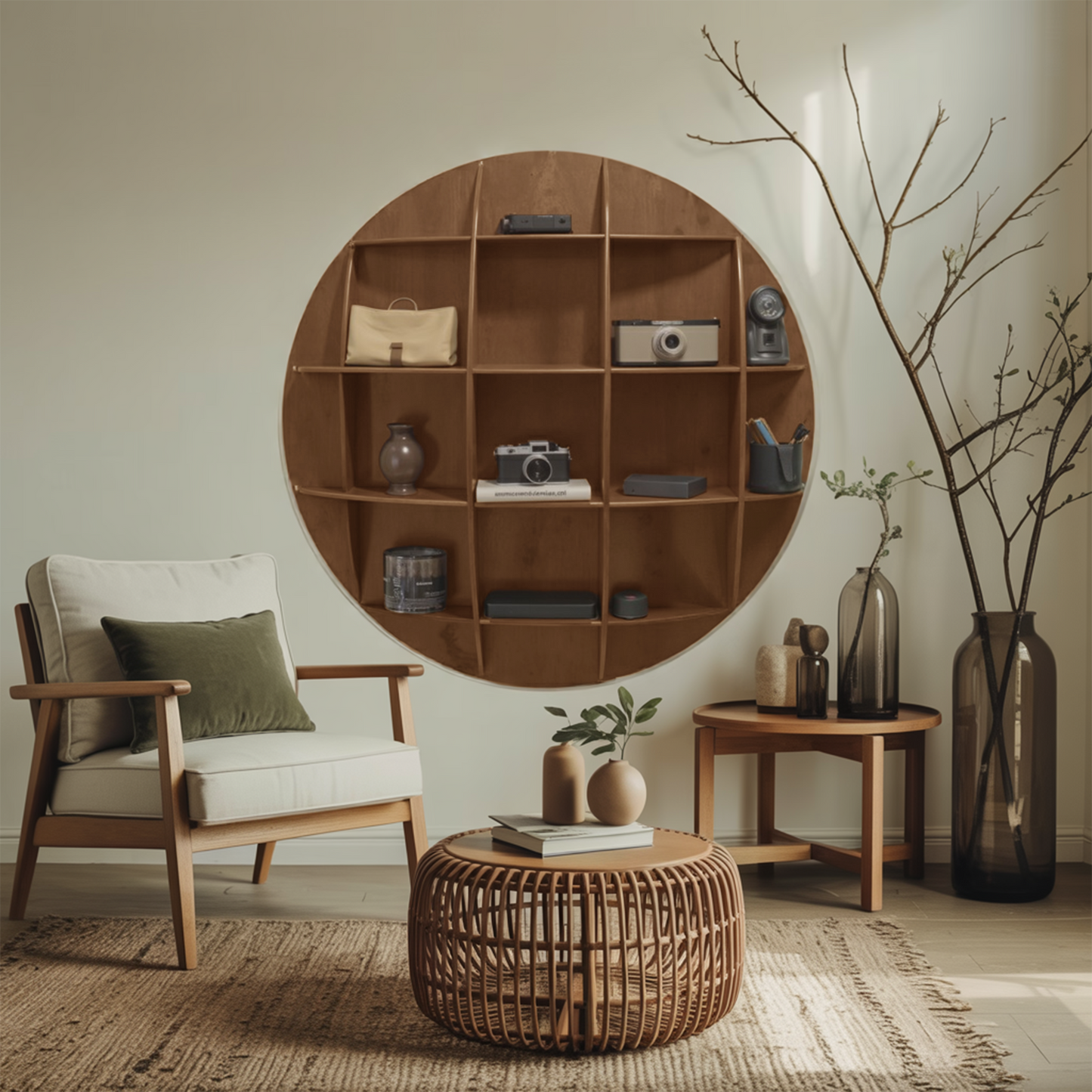 Modern Round Wall Mounted Shelf With Compartments For Living Room Office And Entryway Lynnsnail