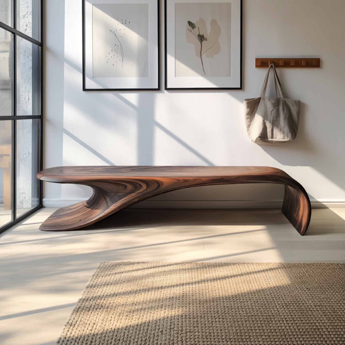 Modern Sculptural Bench With Flowing Curves For Living Room Lynnsnail