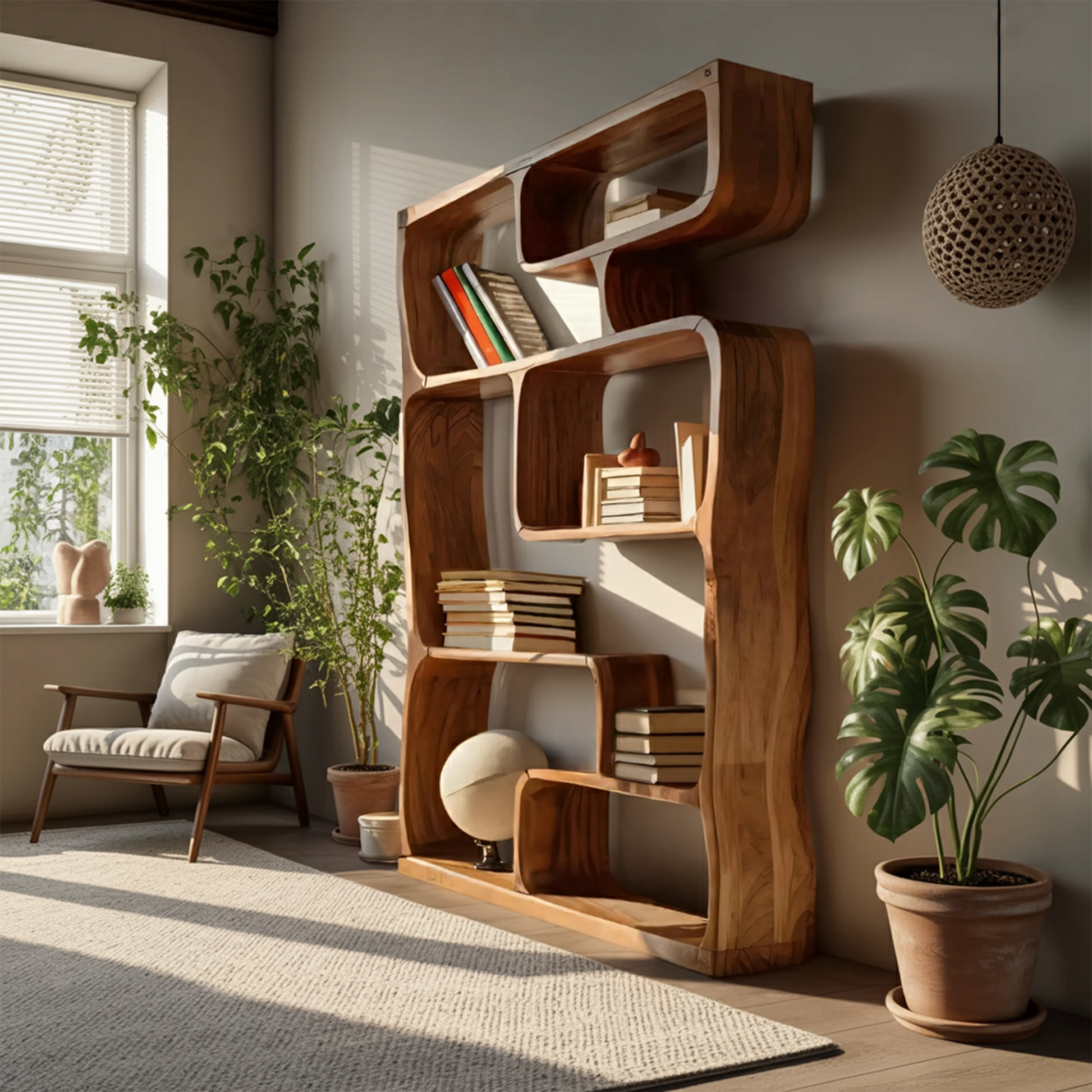 Modern Sculptural Bookshelf With Geometric Design For Living Room Lynnsnail