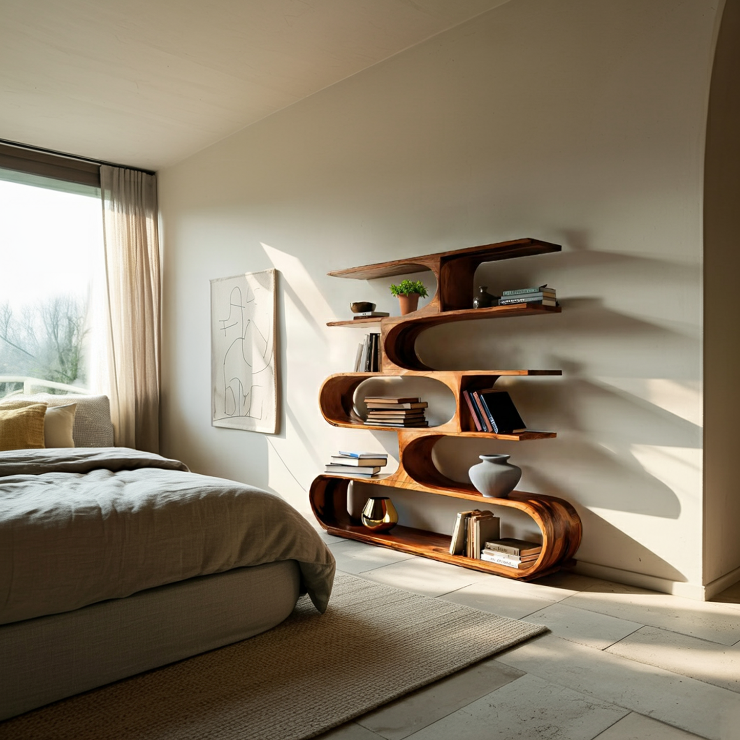 Artistic Curved Bookcase For Living Room Decor Lynnsnail